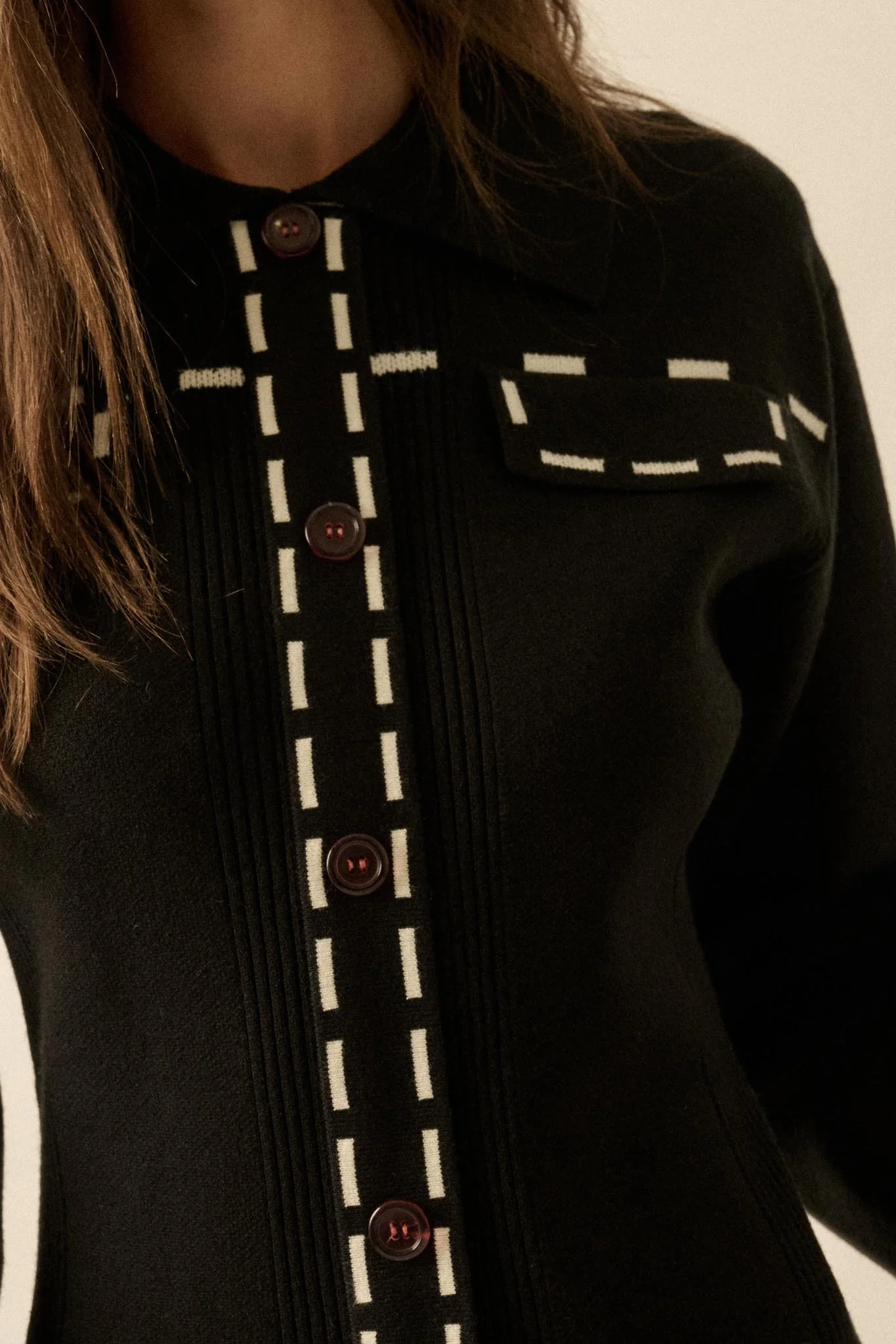 Stitch Perfect Collared Mini Sweater Shirt Dress - Image 10