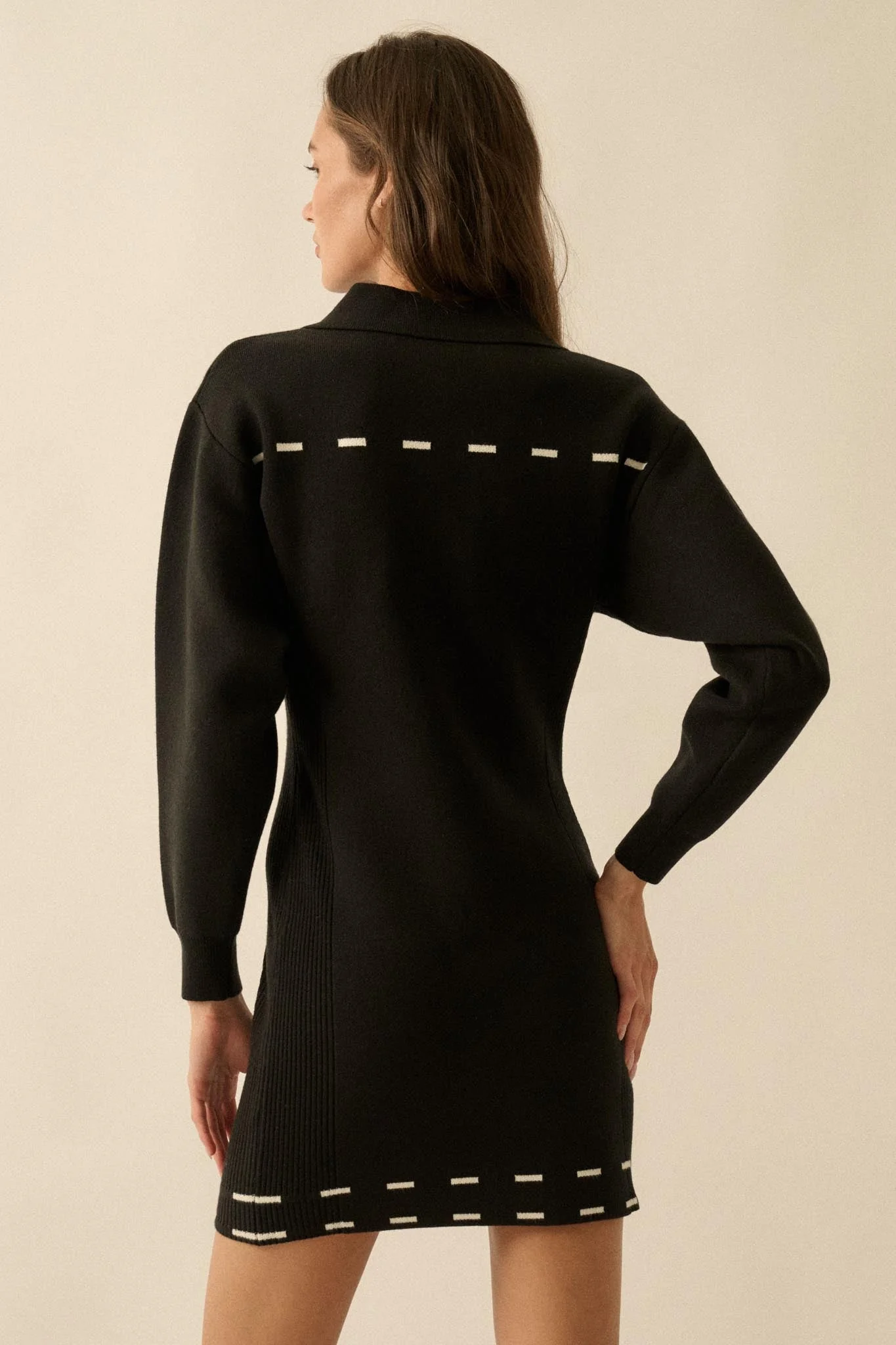 Stitch Perfect Collared Mini Sweater Shirt Dress - Image 12