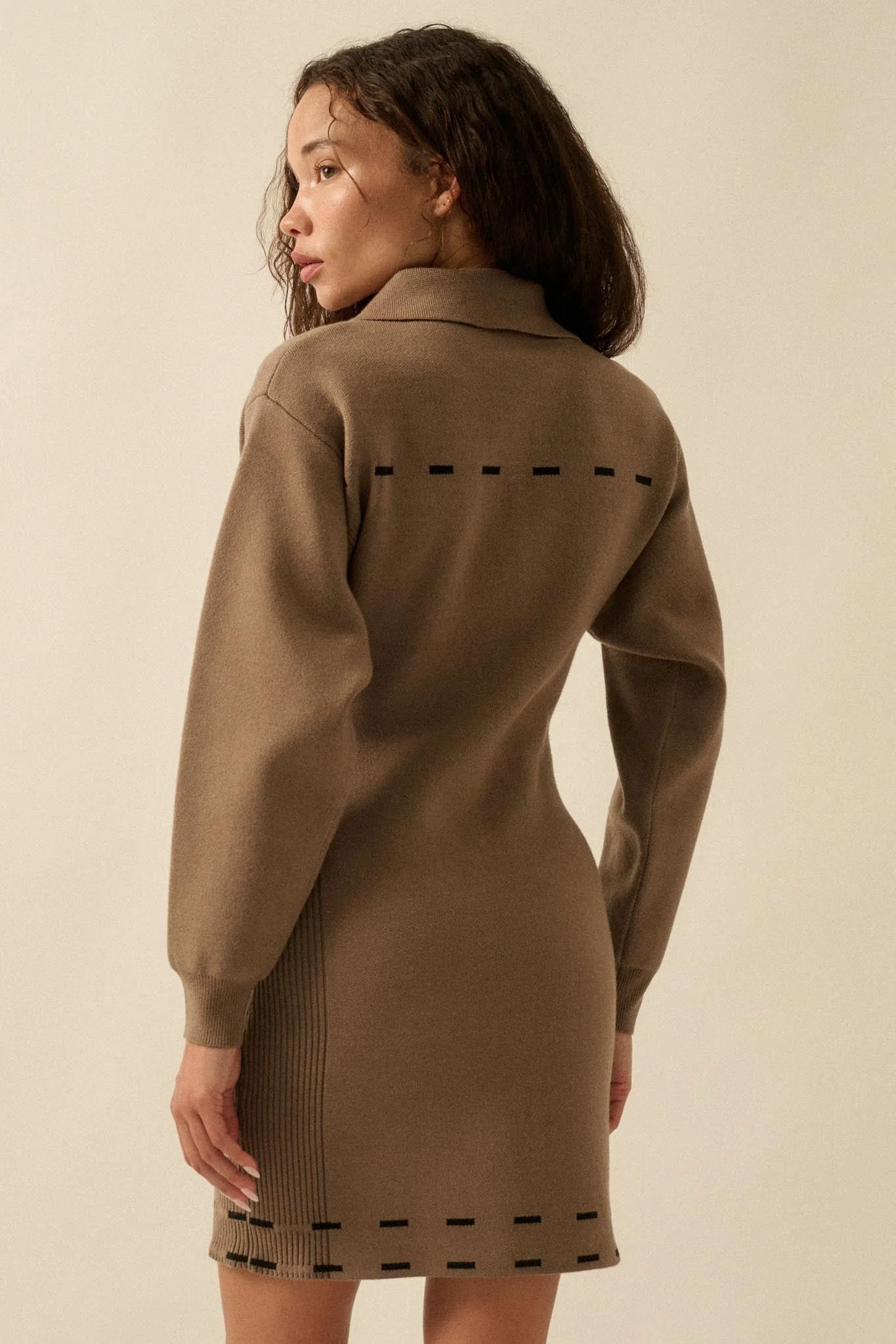 Stitch Perfect Collared Mini Sweater Shirt Dress - Image 6
