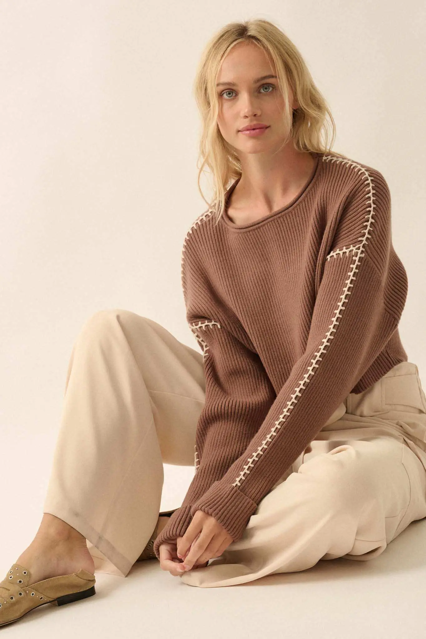 Stitched Up Cropped Blanket Stitch Sweater - Image 15