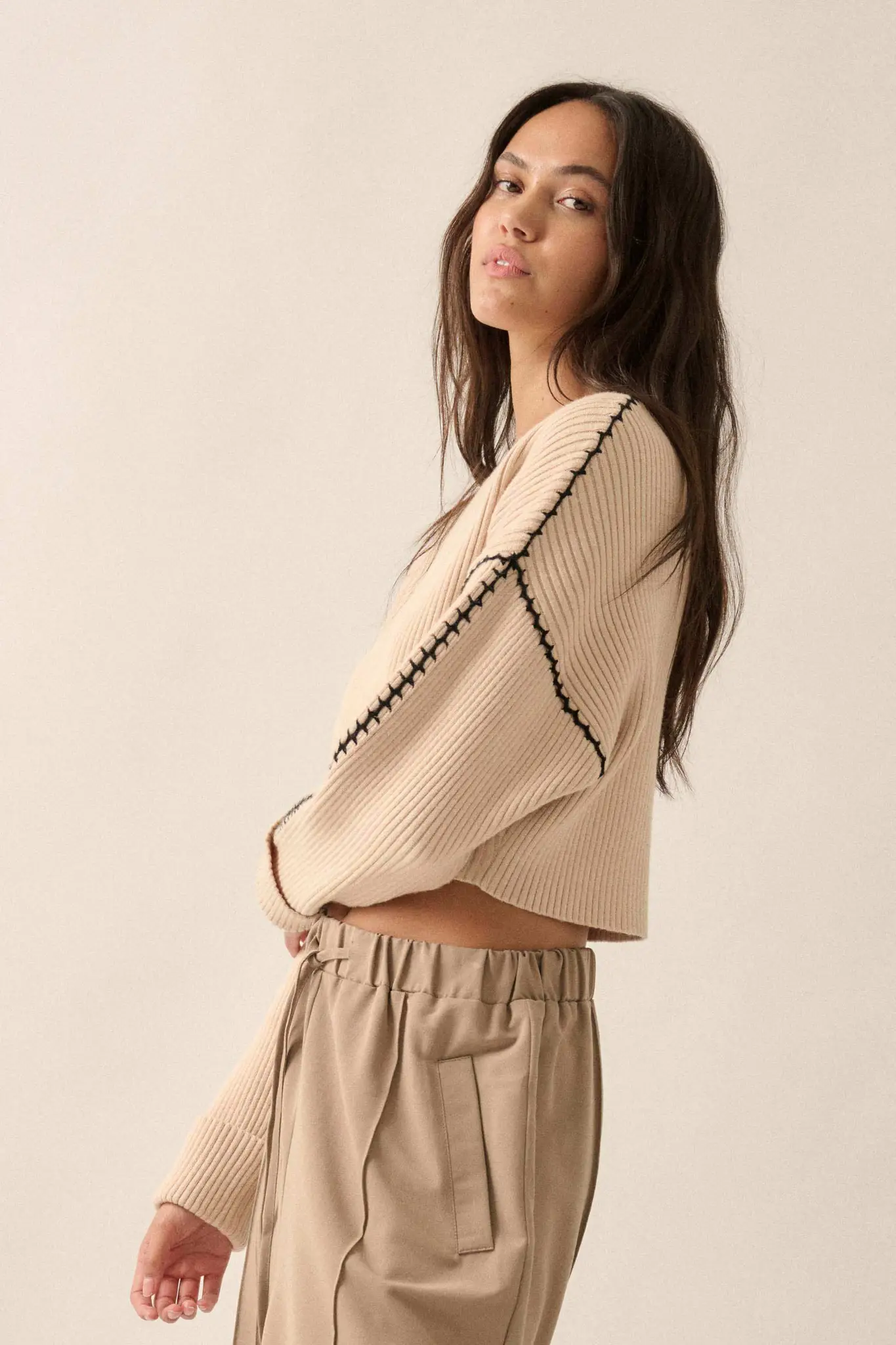 Stitched Up Cropped Blanket Stitch Sweater - Image 6