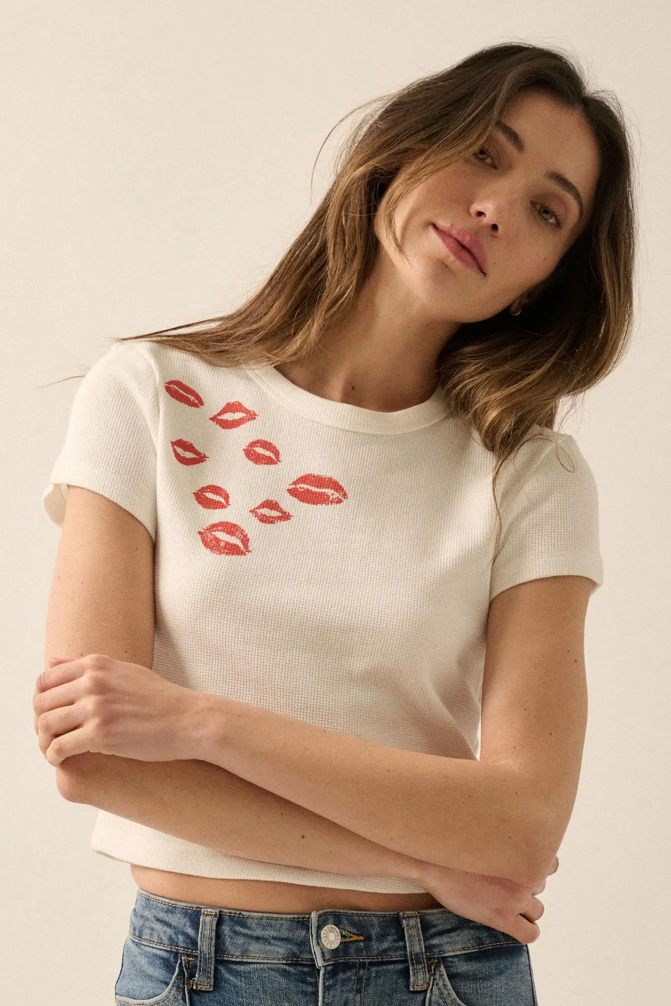 Stolen Kisses Thermal Graphic Baby Tee - Image 4