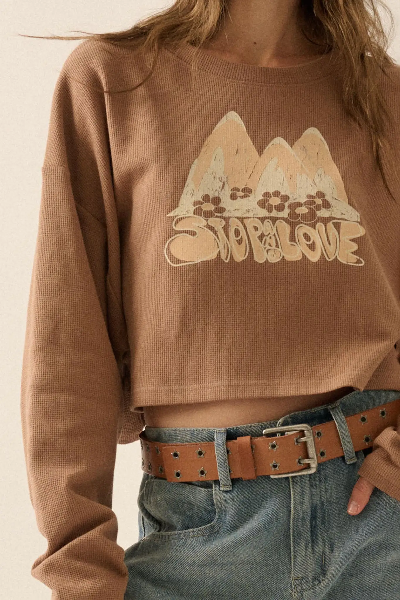 Stop and Love Cropped Thermal Graphic Top - Image 5