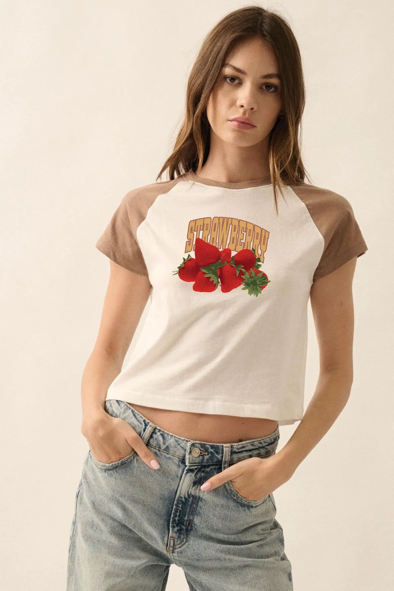 Strawberry Fields Cropped Raglan Graphic Baby Tee