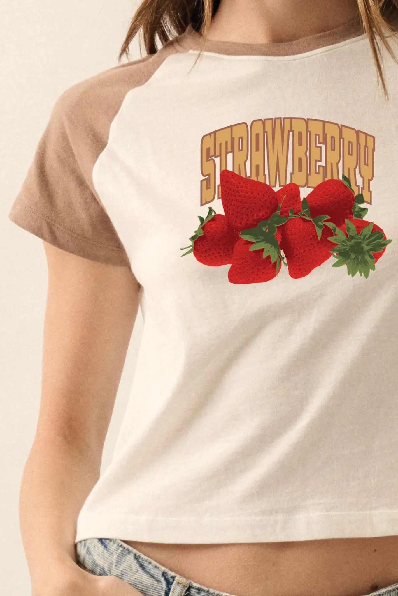 Strawberry Fields Cropped Raglan Graphic Baby Tee - Image 2