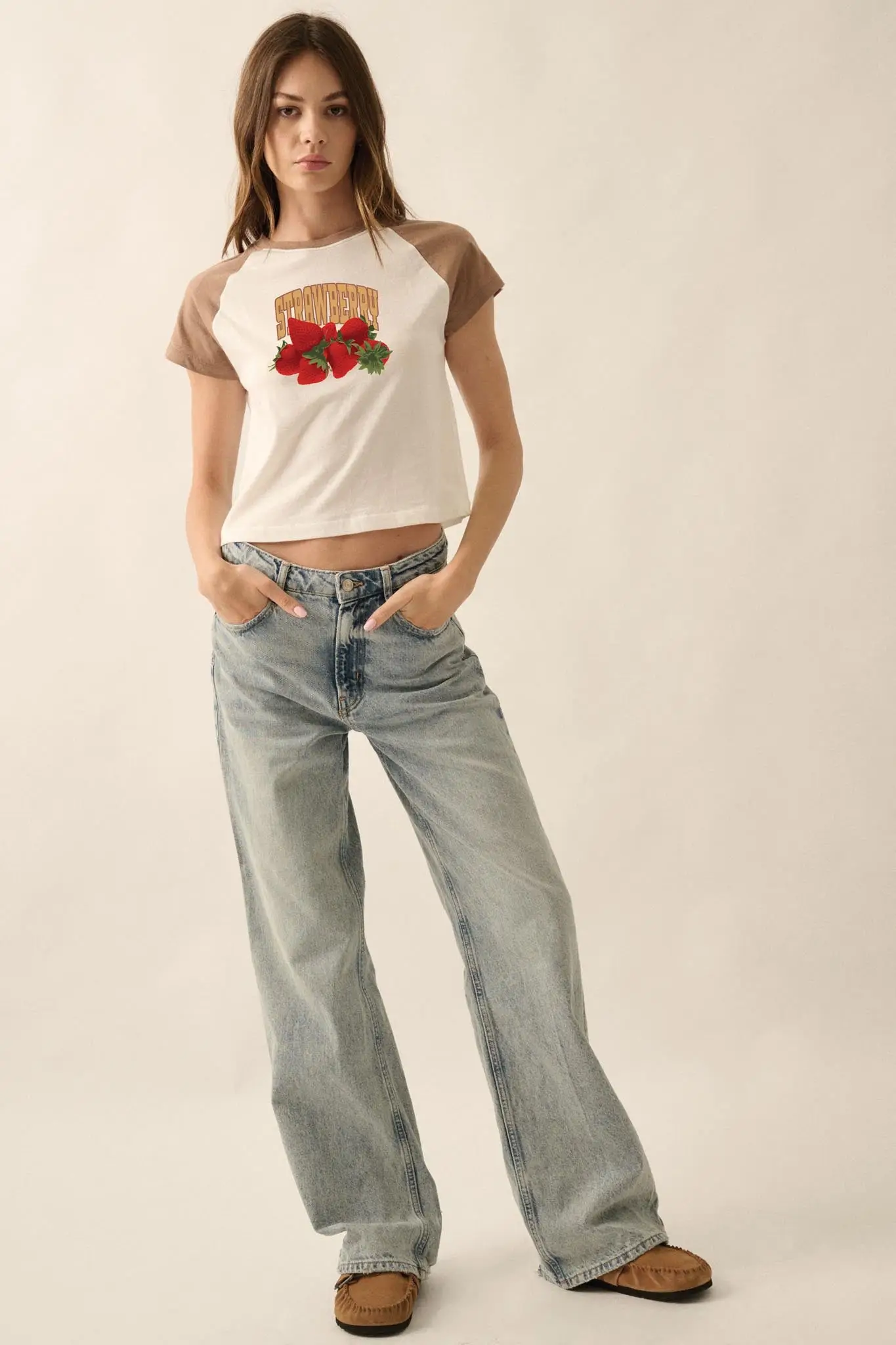 Strawberry Fields Cropped Raglan Graphic Baby Tee - Image 3