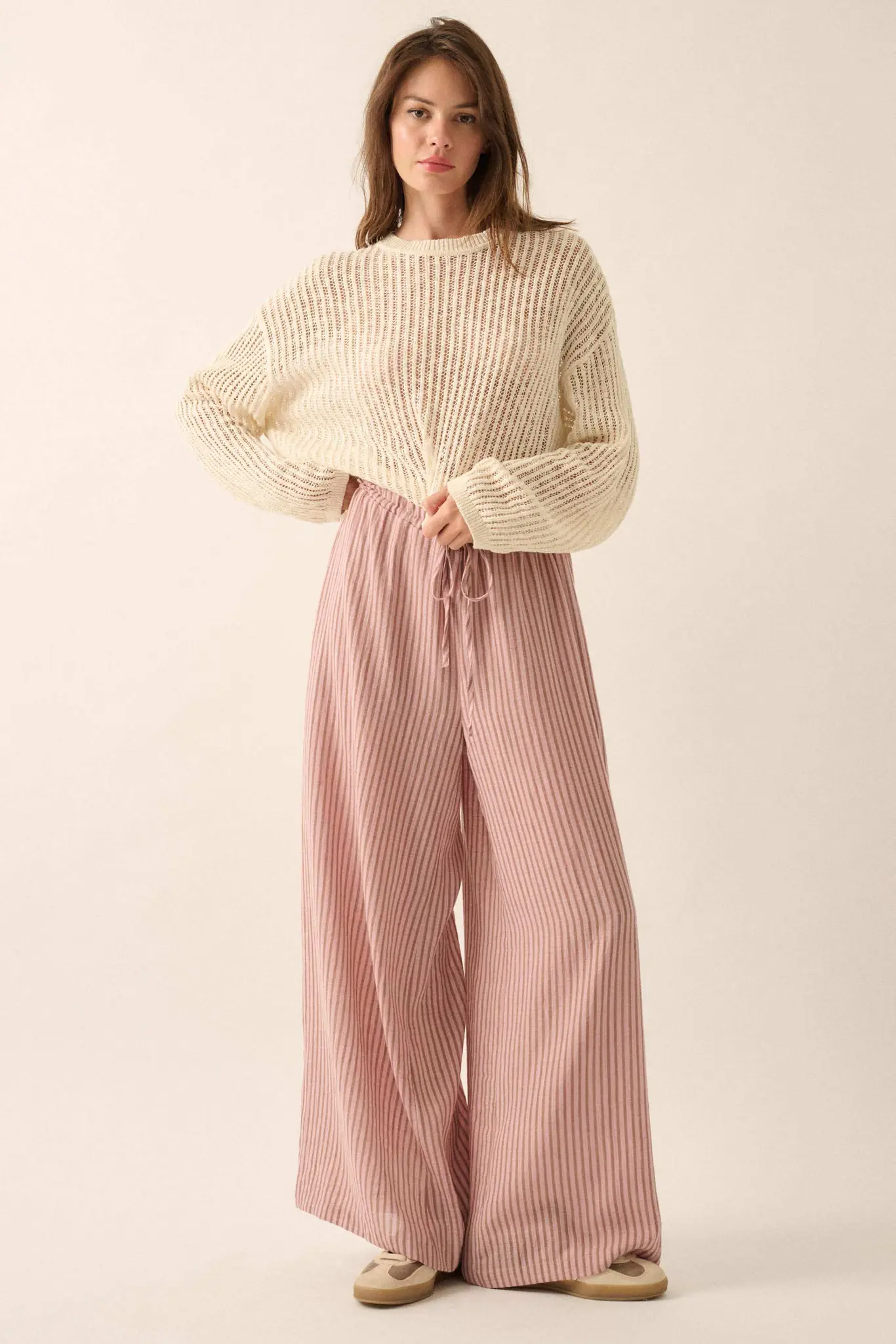 Stroll Goals Striped Wide-Leg Drawstring Pants - Image 4