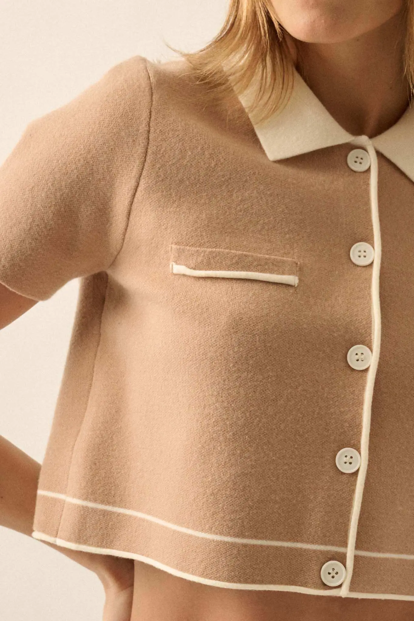 Study Break Sweater-Knit Cropped Button-Up Shirt - Image 4