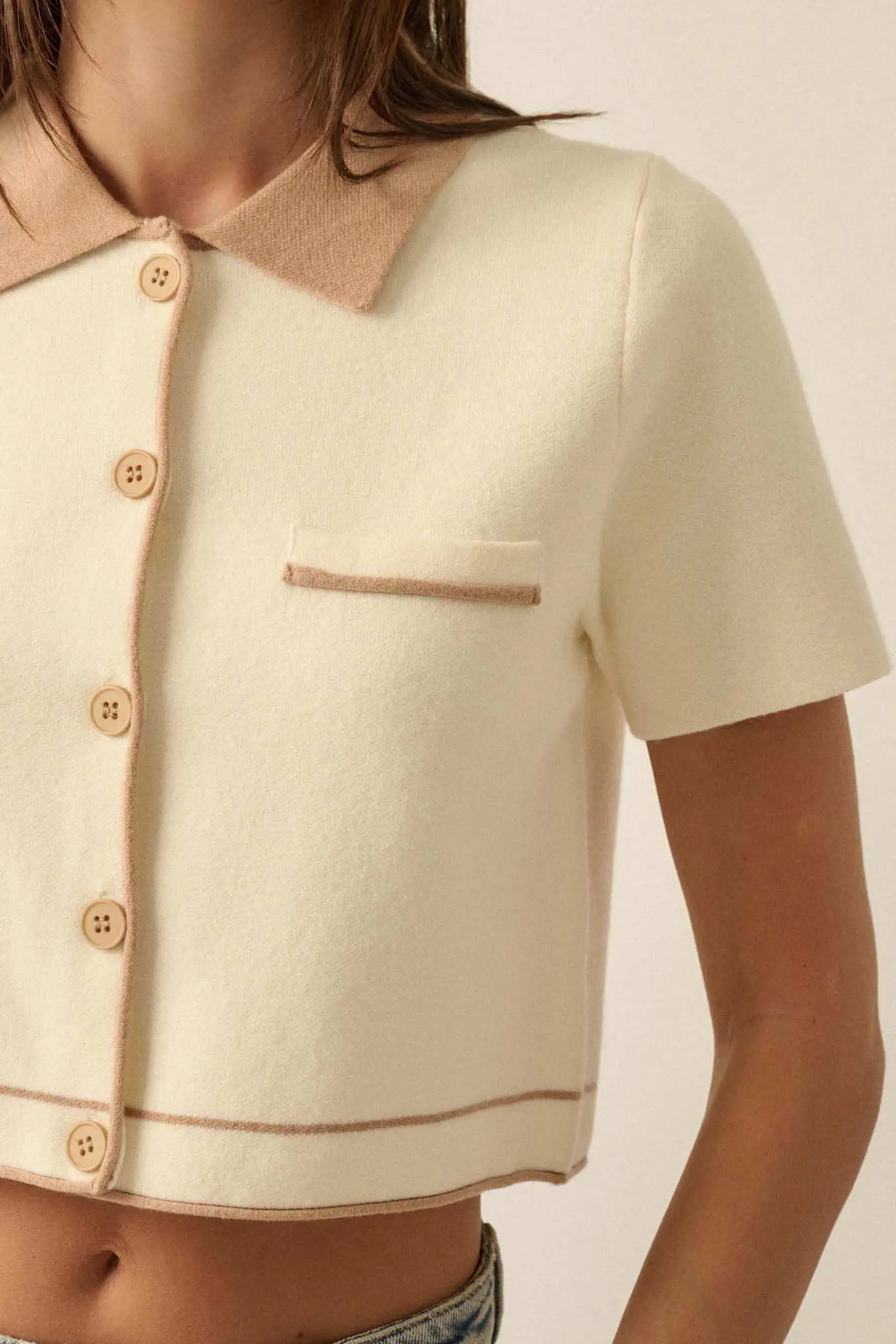 Study Break Sweater-Knit Cropped Button-Up Shirt - Image 8