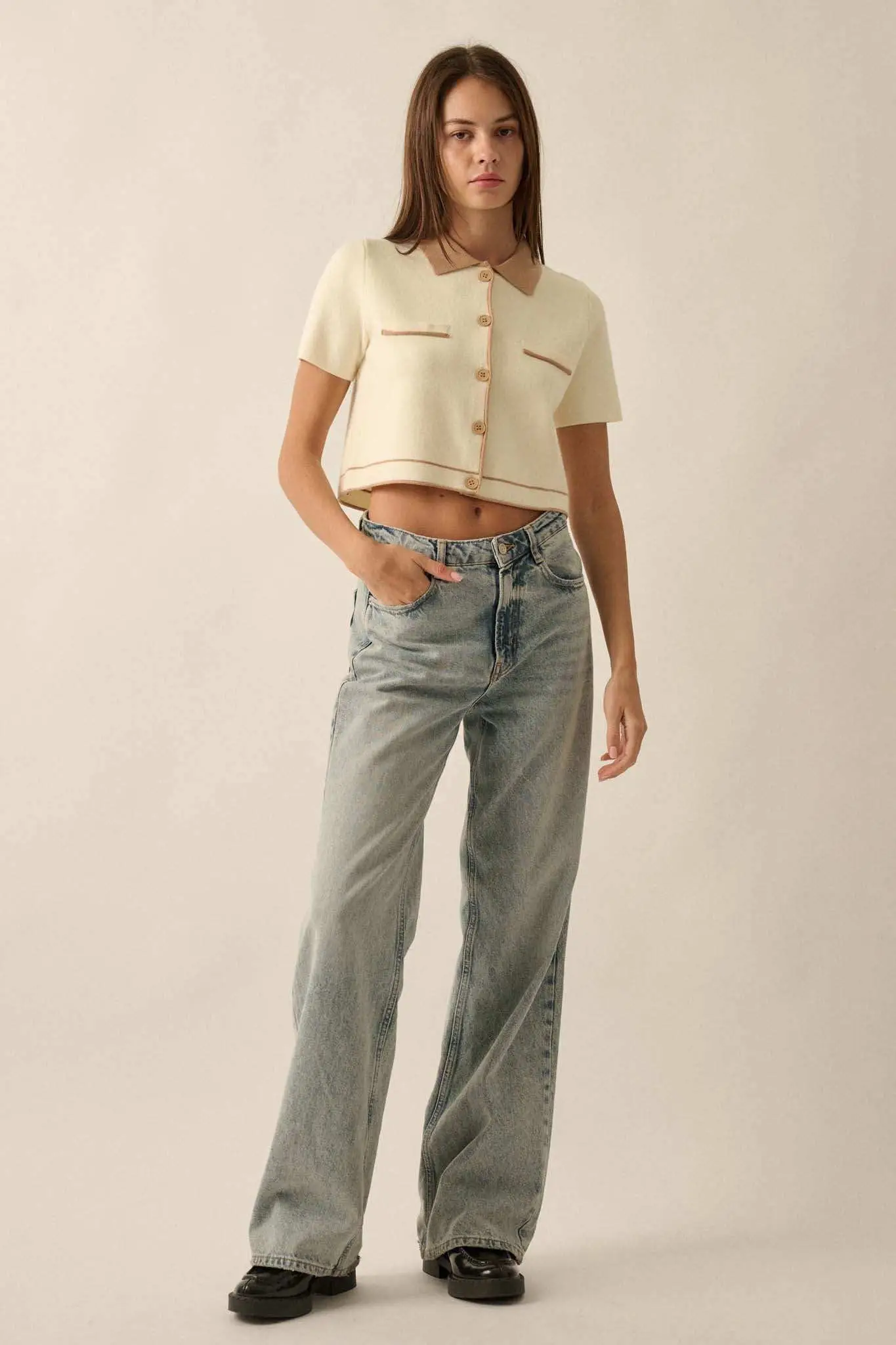 Study Break Sweater-Knit Cropped Button-Up Shirt - Image 9