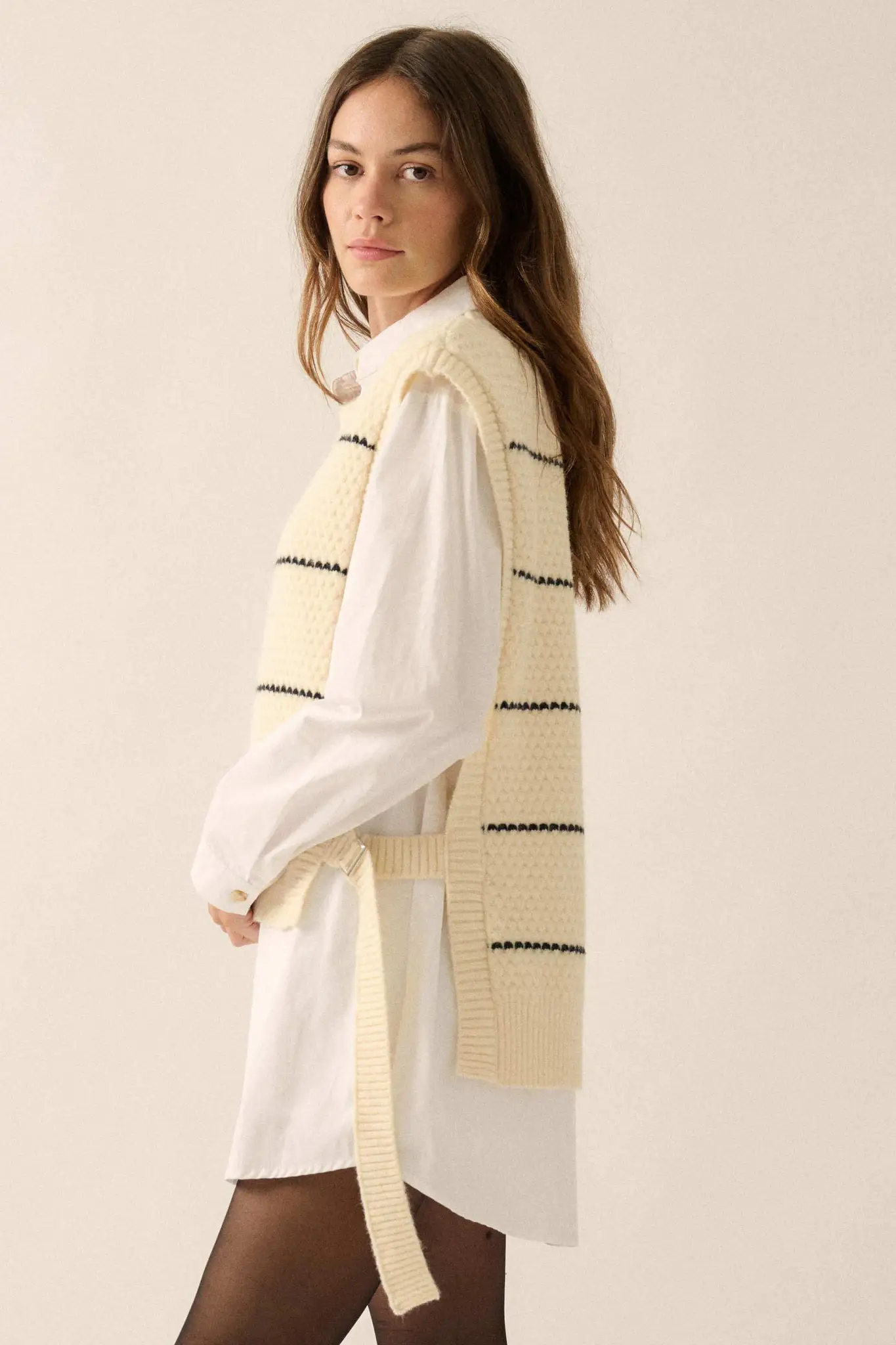 Study Date Striped Knit Side-Tie Sweater Vest - Image 2