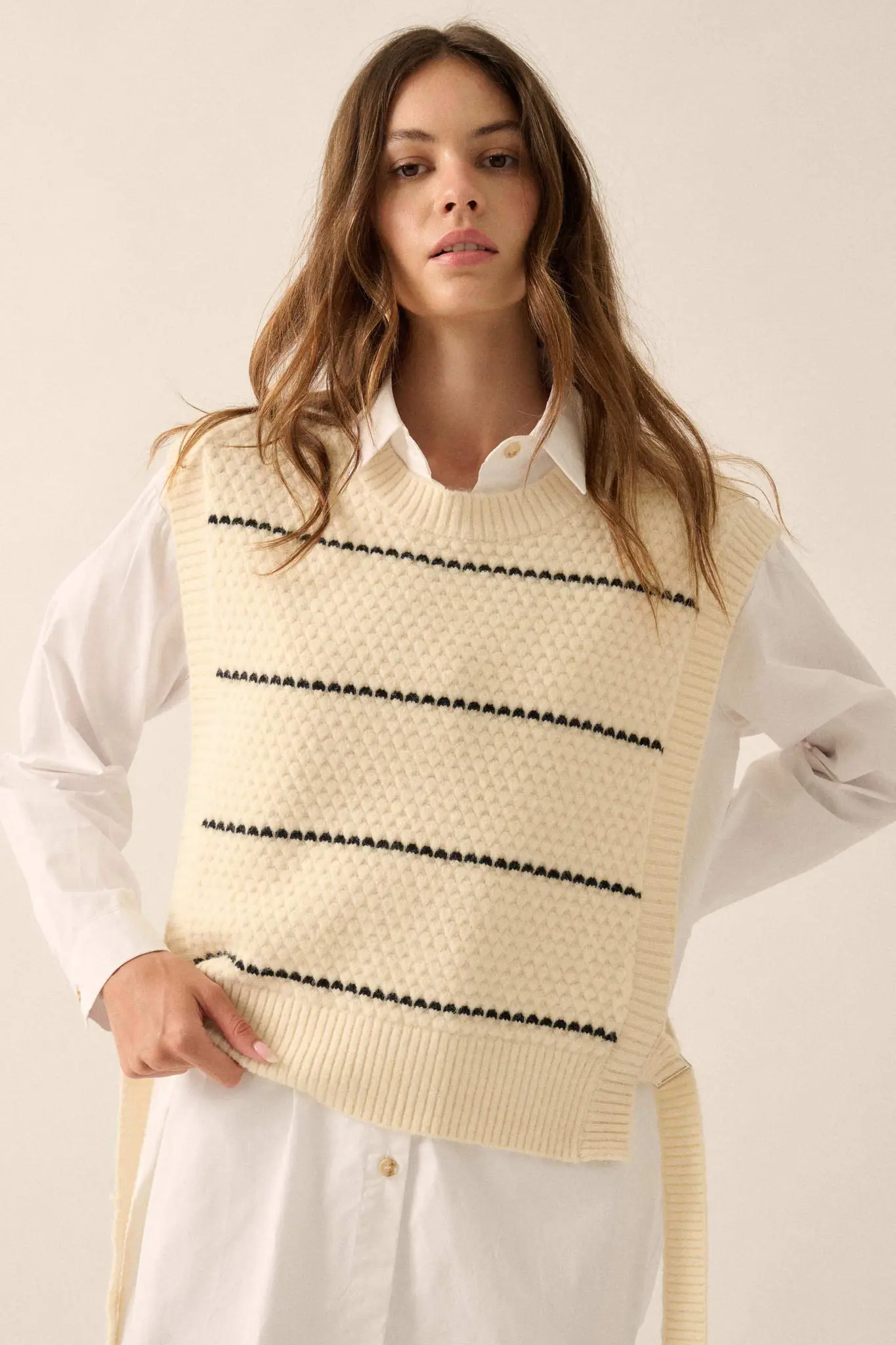 Study Date Striped Knit Side-Tie Sweater Vest - Image 5