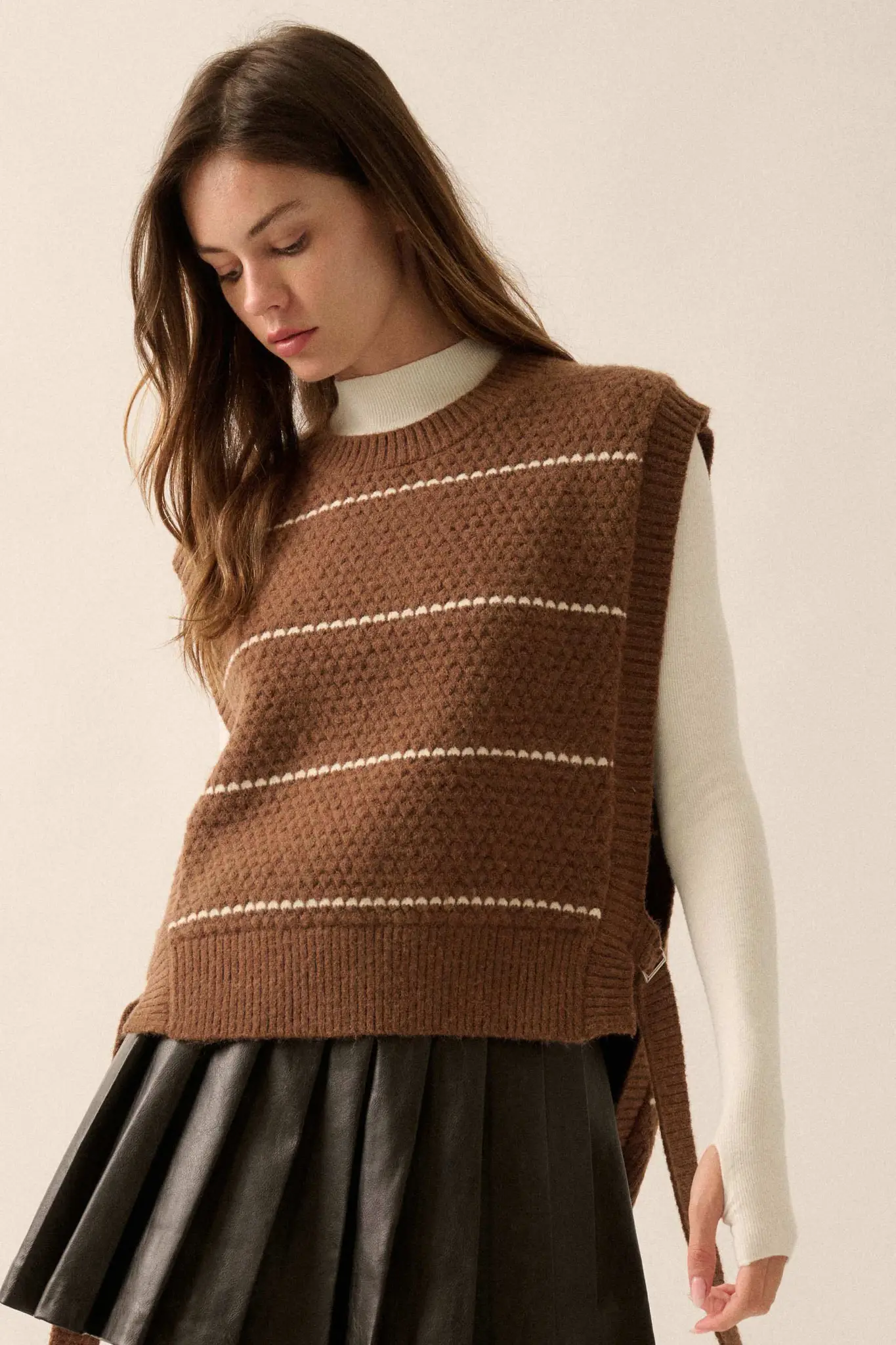 Study Date Striped Knit Side-Tie Sweater Vest - Image 7