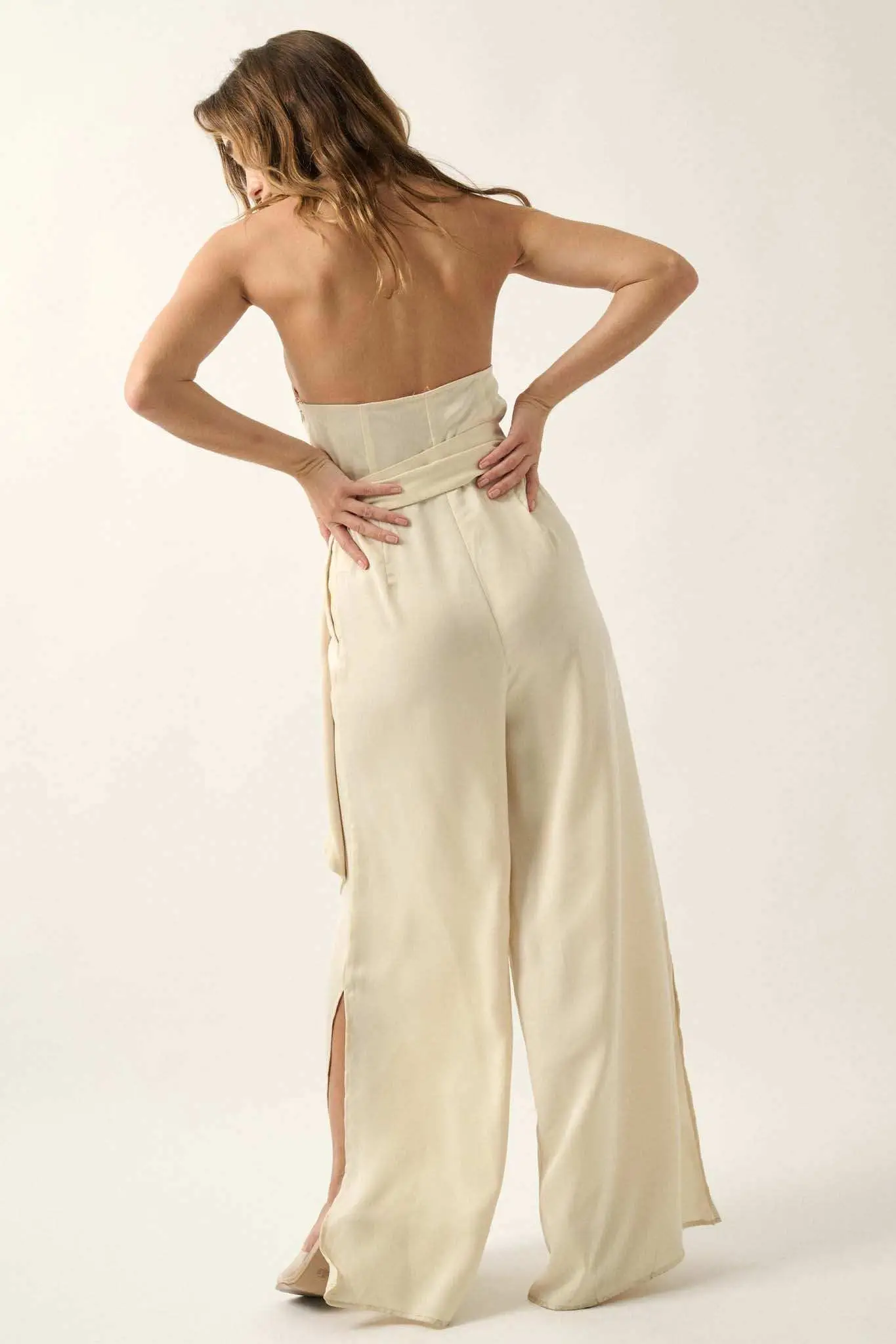 Style Icon Satin Belted Wide-Leg Halter Jumpsuit - Image 10
