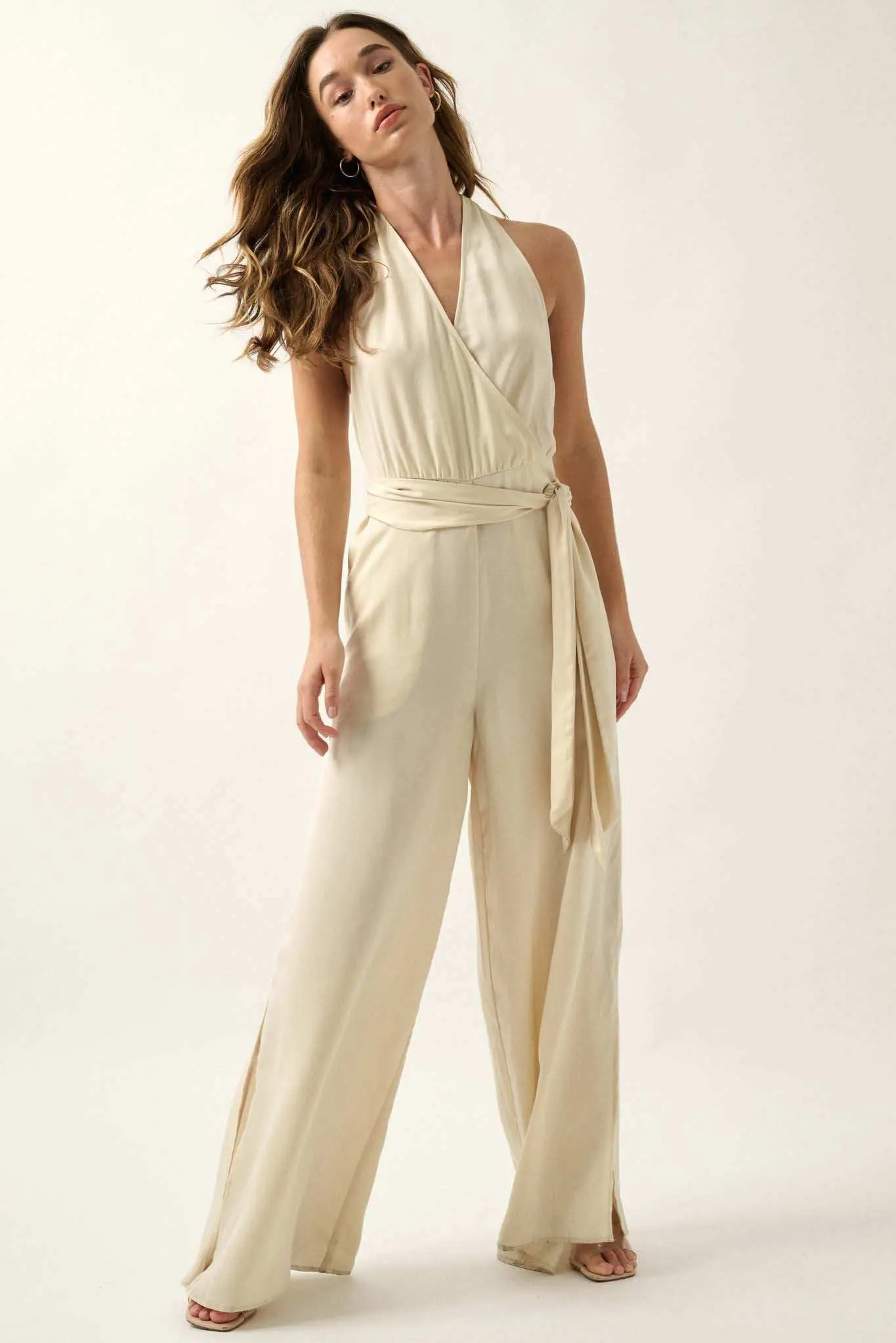 Style Icon Satin Belted Wide-Leg Halter Jumpsuit - Image 7