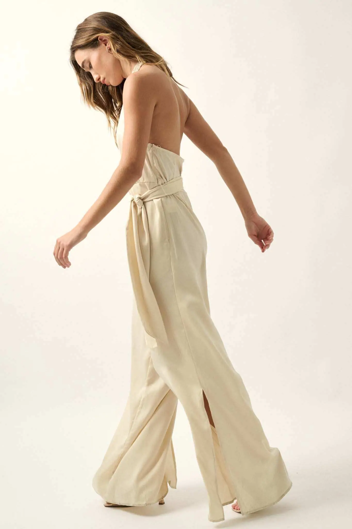 Style Icon Satin Belted Wide-Leg Halter Jumpsuit - Image 9