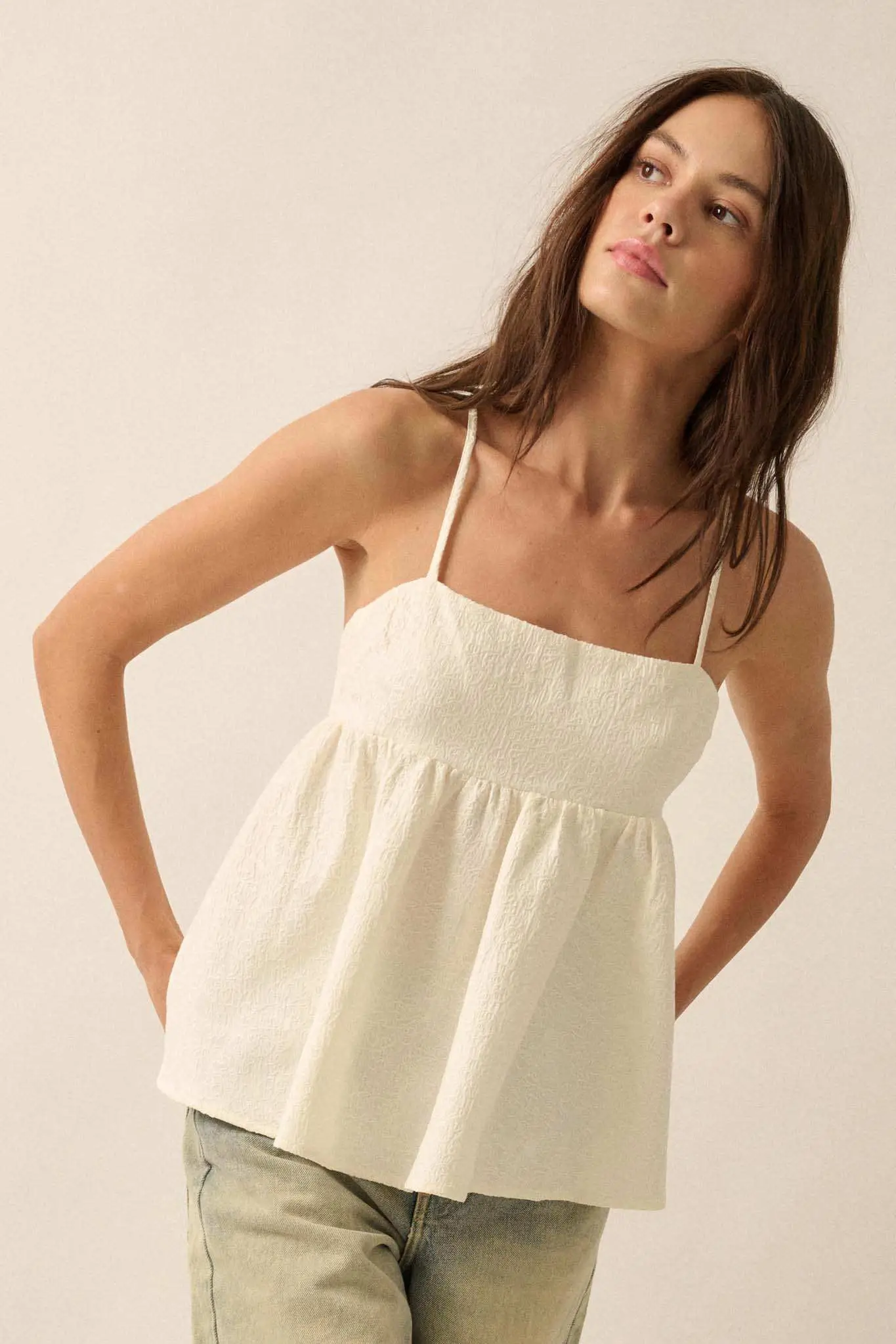 Subtle Beauty Textured Floral Babydoll Cami Top - Image 3