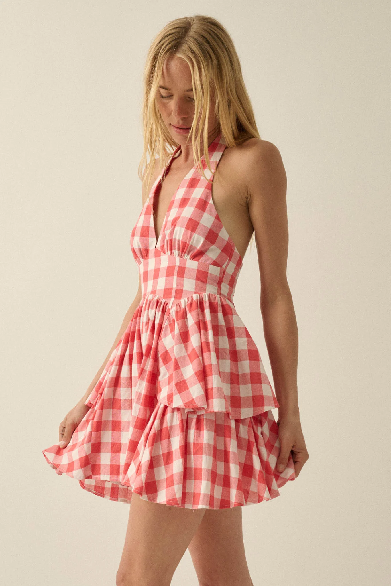 Sugar and Spice Gingham Plaid Ruffle Halter Romper - Image 14