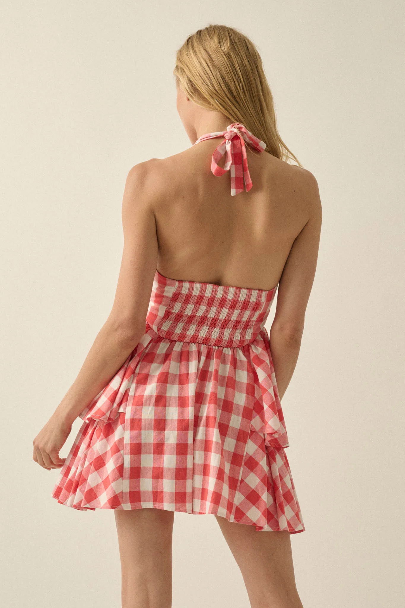 Sugar and Spice Gingham Plaid Ruffle Halter Romper - Image 15