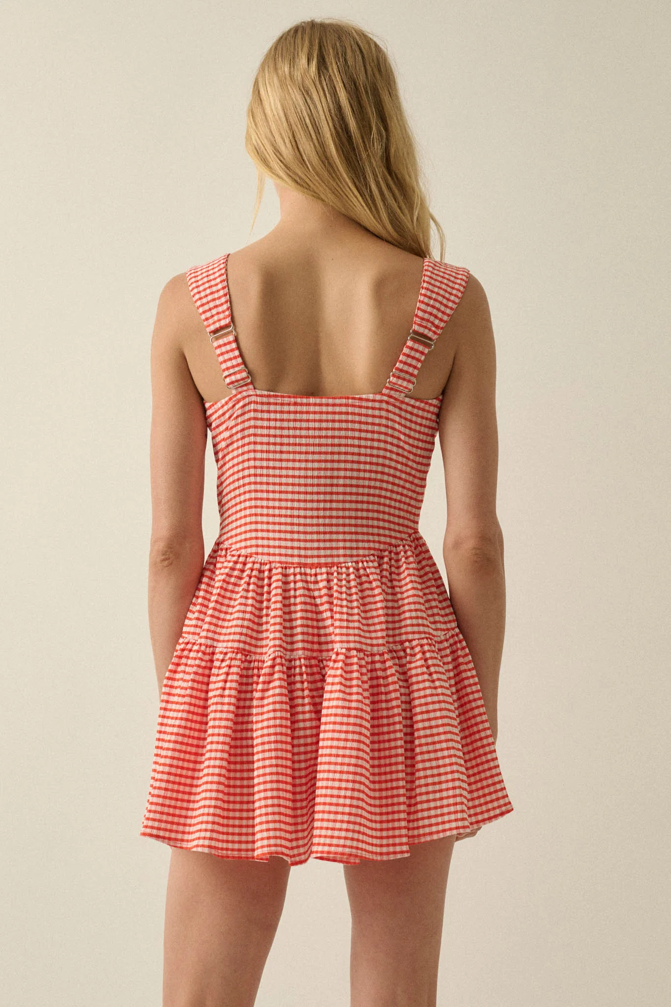 Sugar High Gingham Tiered Ruffle Sweetheart Romper - Image 2