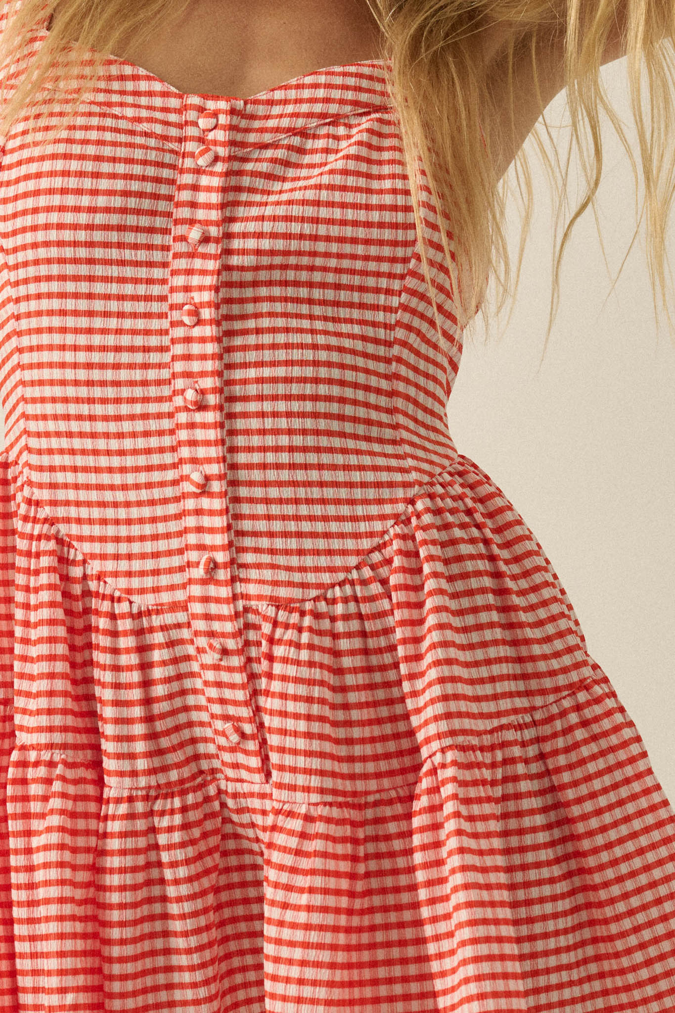 Sugar High Gingham Tiered Ruffle Sweetheart Romper - Image 4