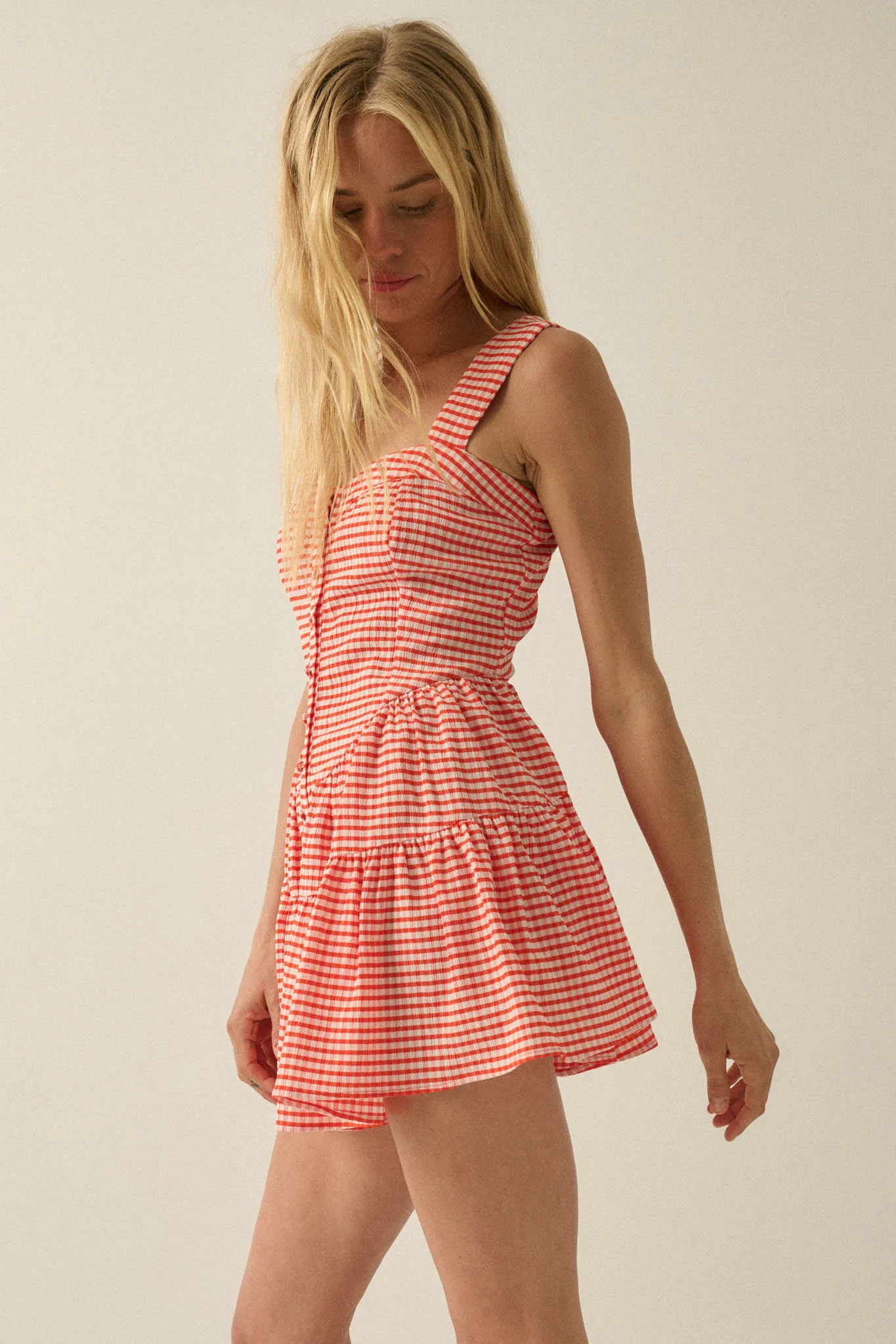 Sugar High Gingham Tiered Ruffle Sweetheart Romper - Image 6