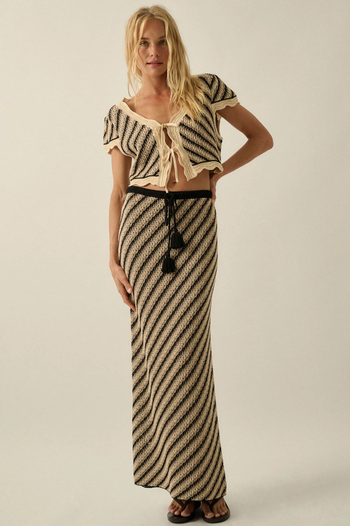 Summer Love Striped Crochet-Knit Tie-Front Top - Image 12