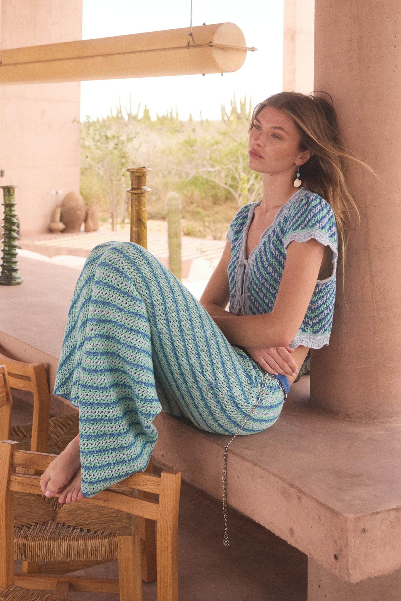 Summer Love Striped Crochet-Knit Tie-Front Top - Image 3