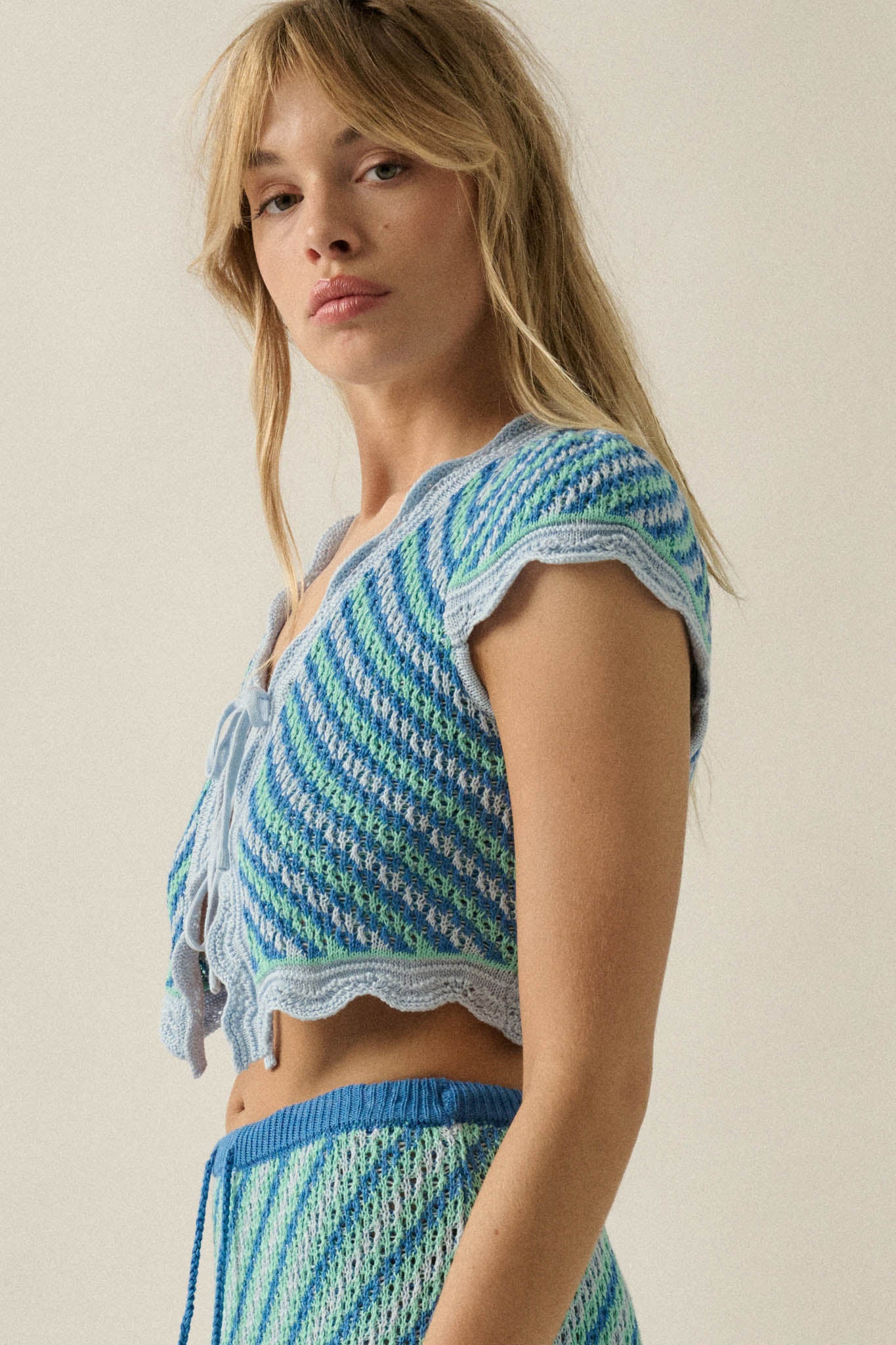 Summer Love Striped Crochet-Knit Tie-Front Top - Image 8
