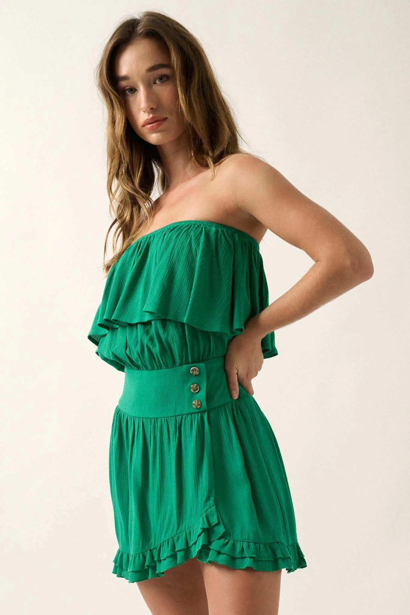 Summer Sizzle Ruffled Crepe Strapless Mini Dress - Image 14