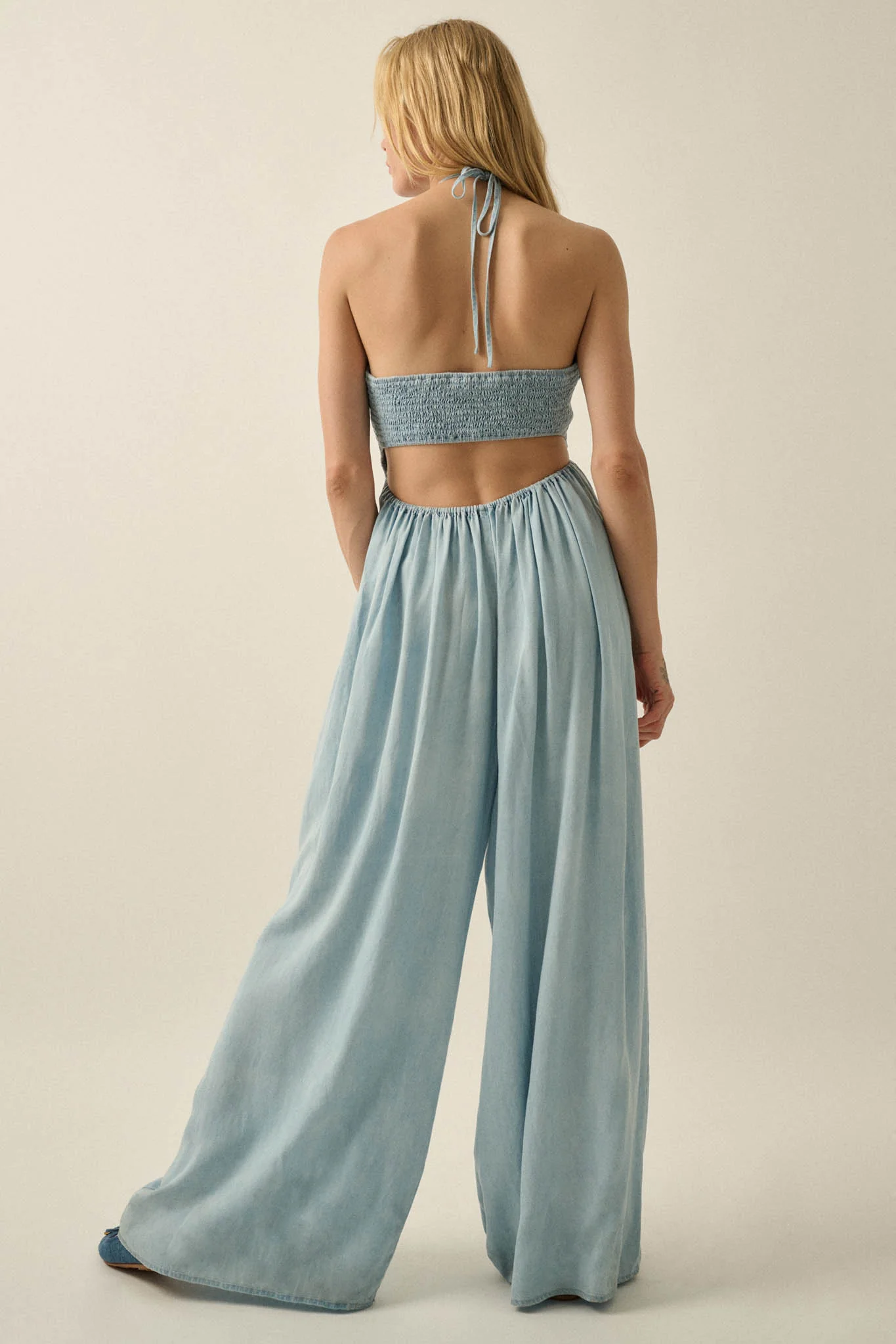 Summer Skies Denim Wide-Leg Halter Jumpsuit - Image 2