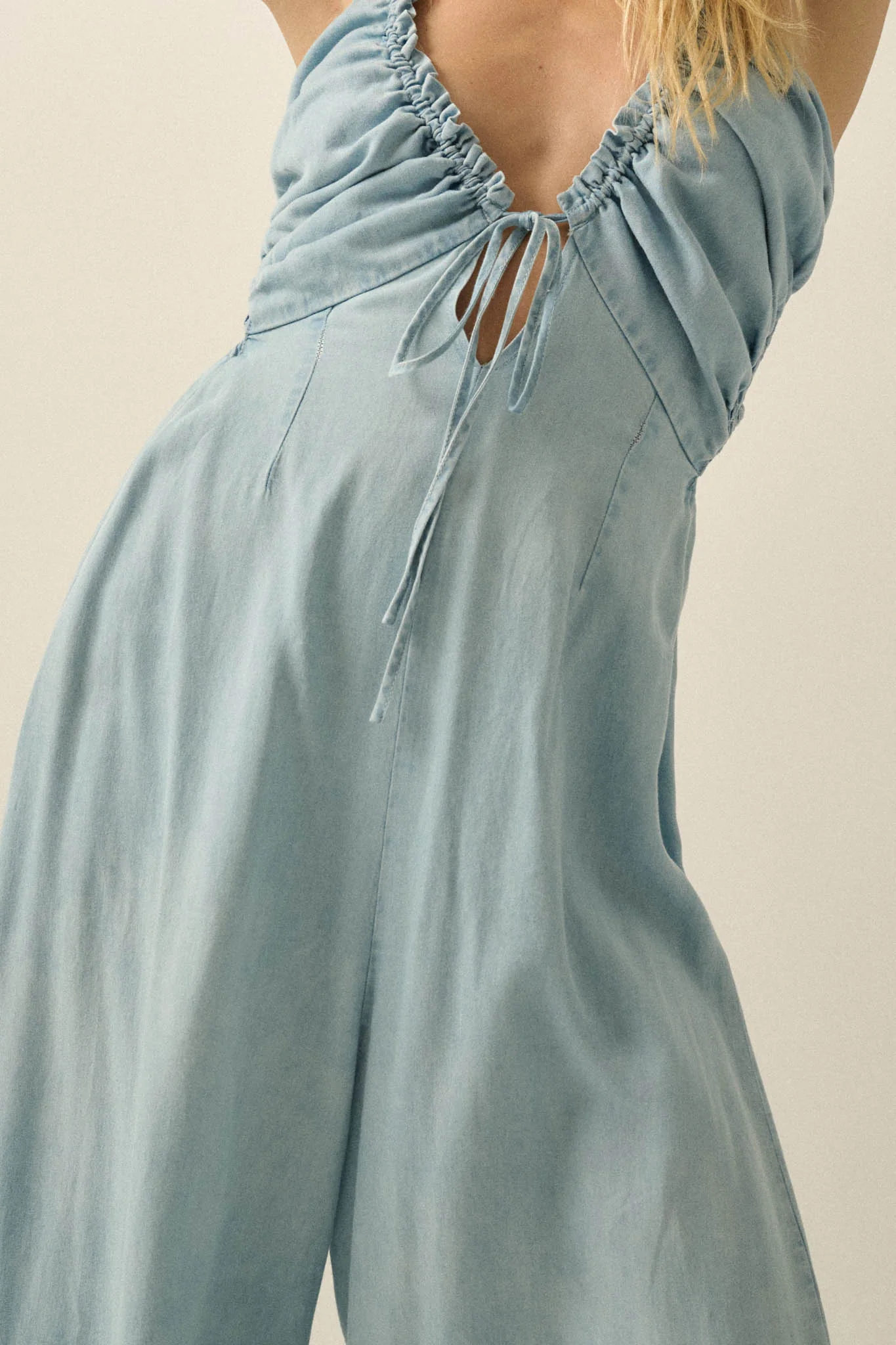 Summer Skies Denim Wide-Leg Halter Jumpsuit - Image 5