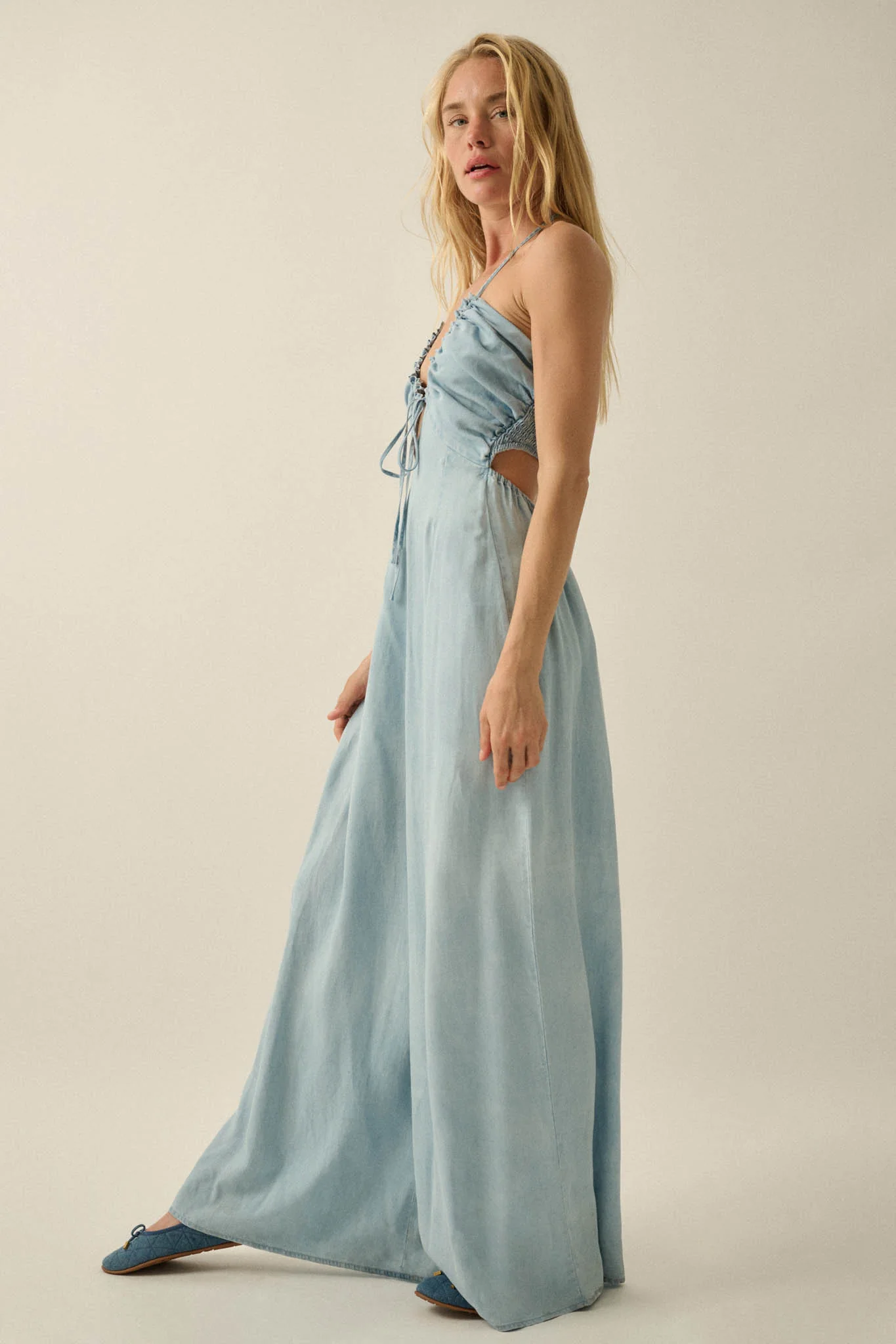 Summer Skies Denim Wide-Leg Halter Jumpsuit - Image 6