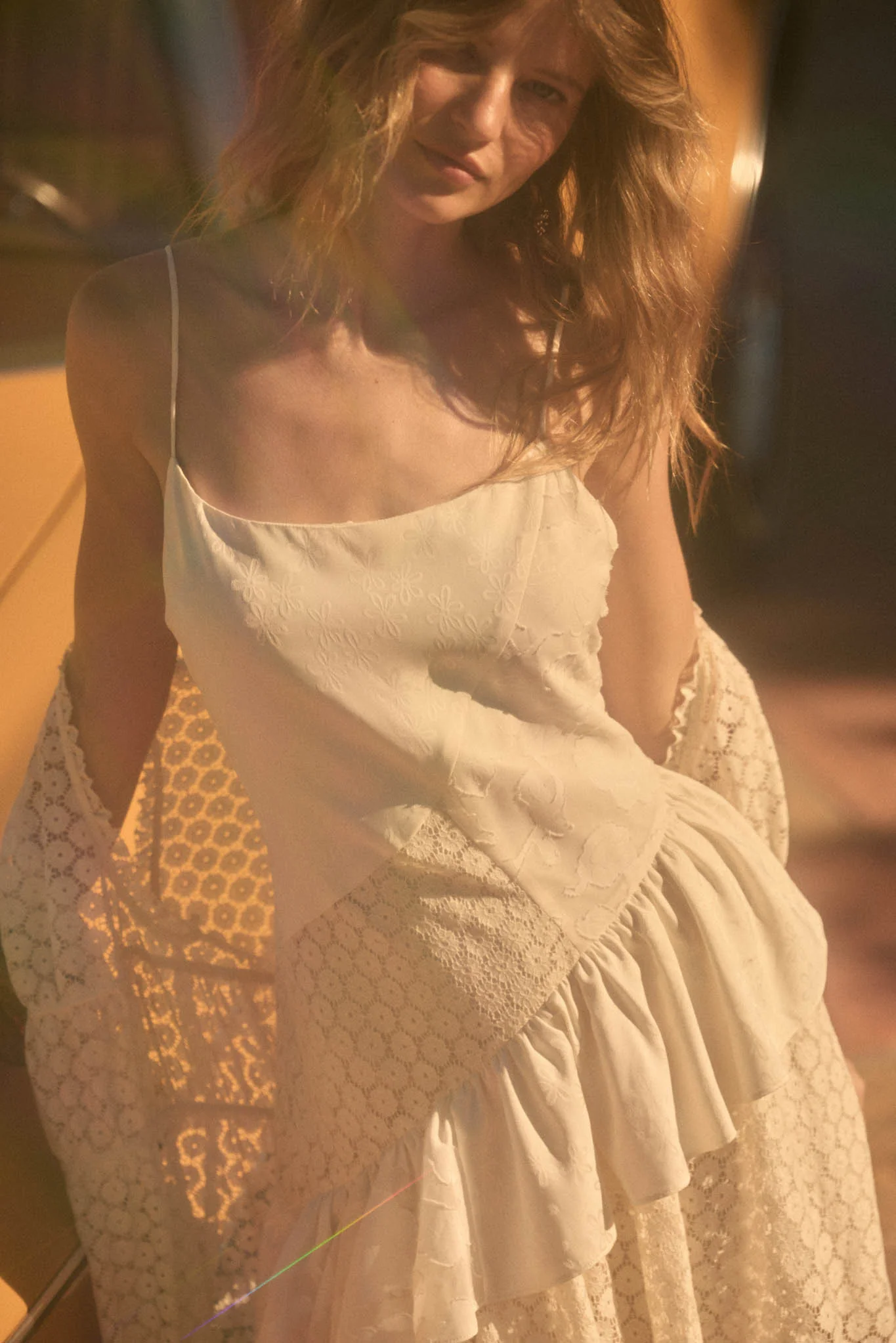Sun City Crochet Lace Mixed Media Ruffle Mini Dress - Image 3