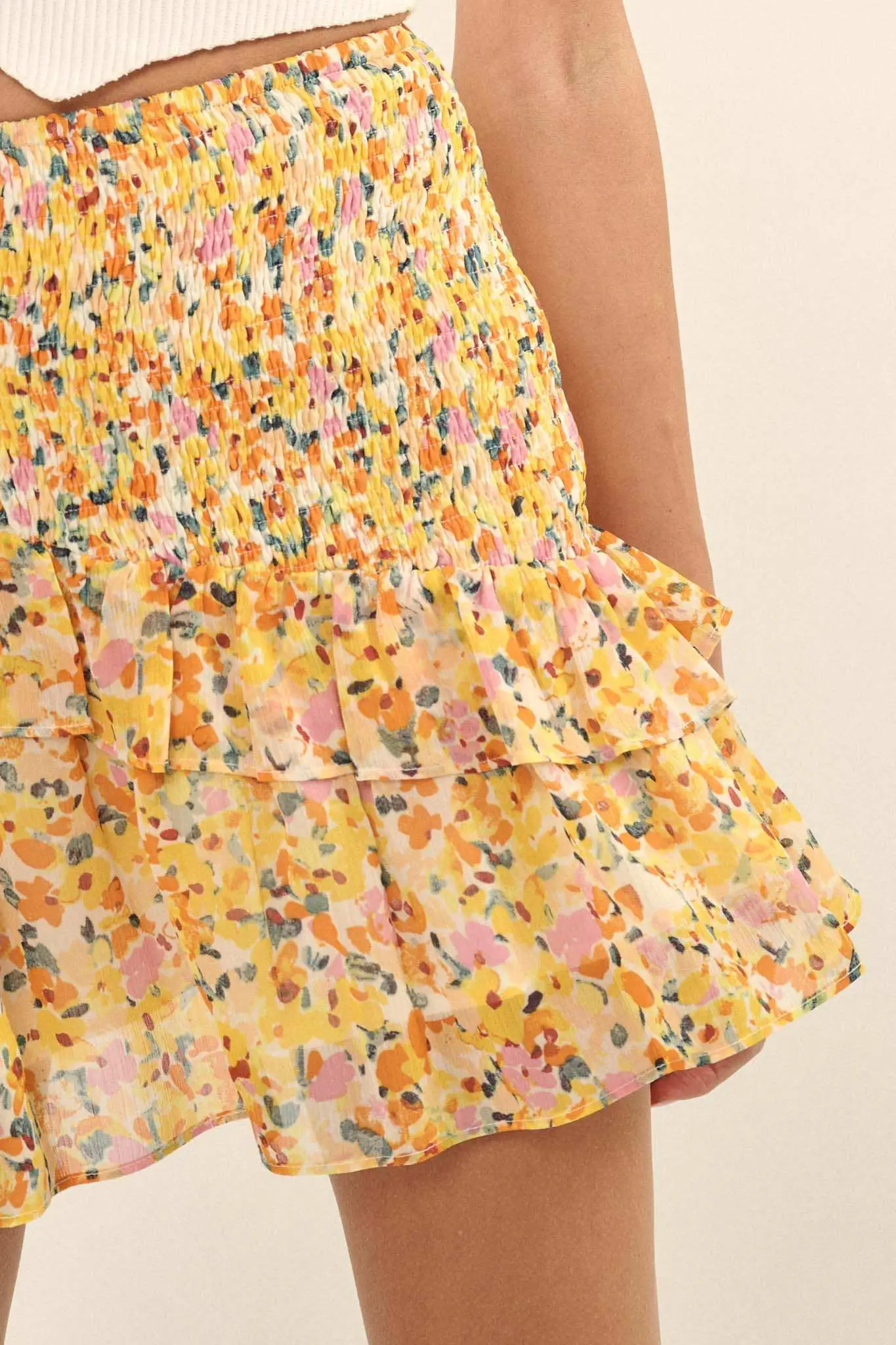 Sun Lover Smocked Floral Chiffon Ruffled Mini Skirt - Image 6