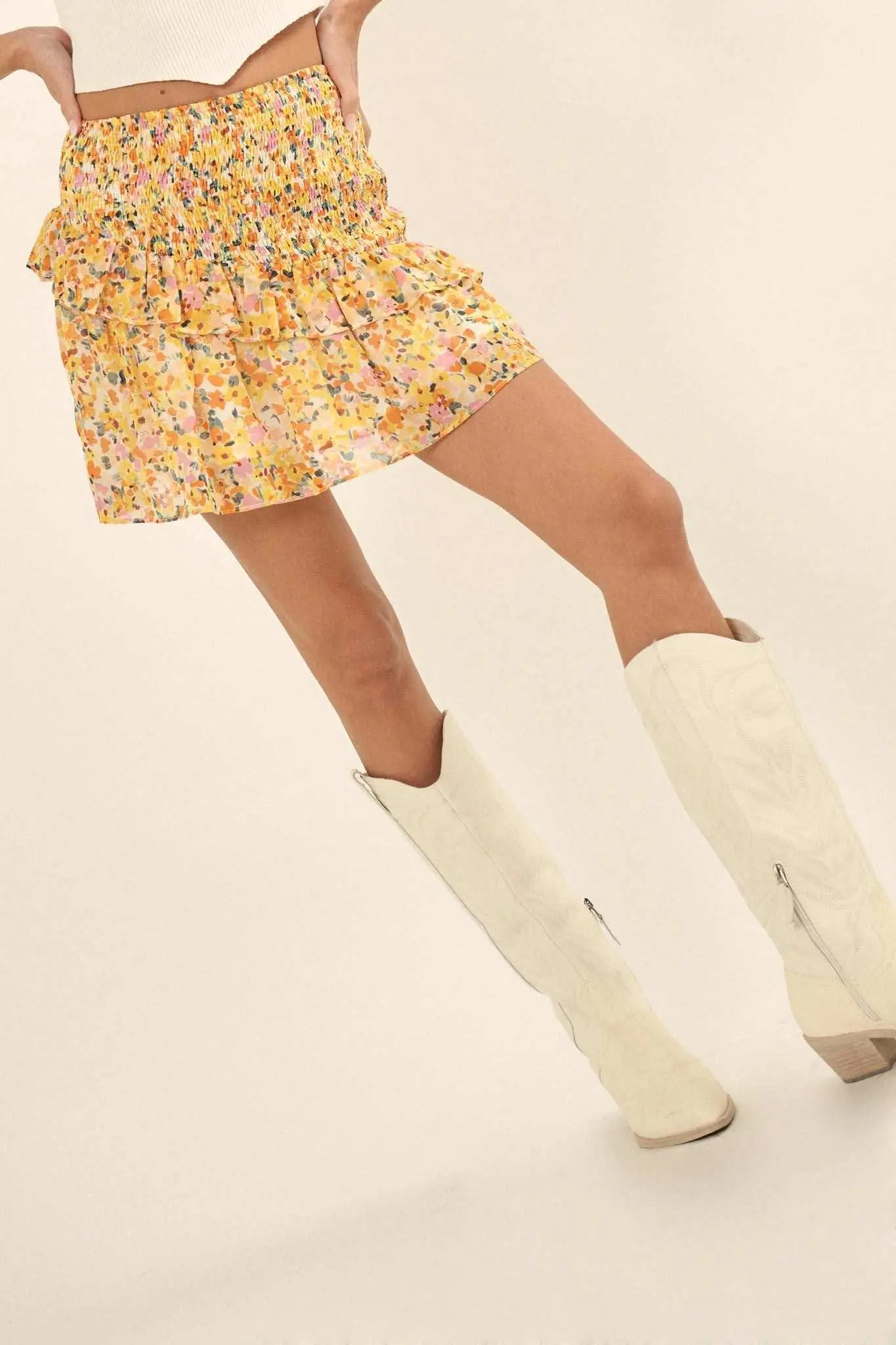 Sun Lover Smocked Floral Chiffon Ruffled Mini Skirt - Image 8