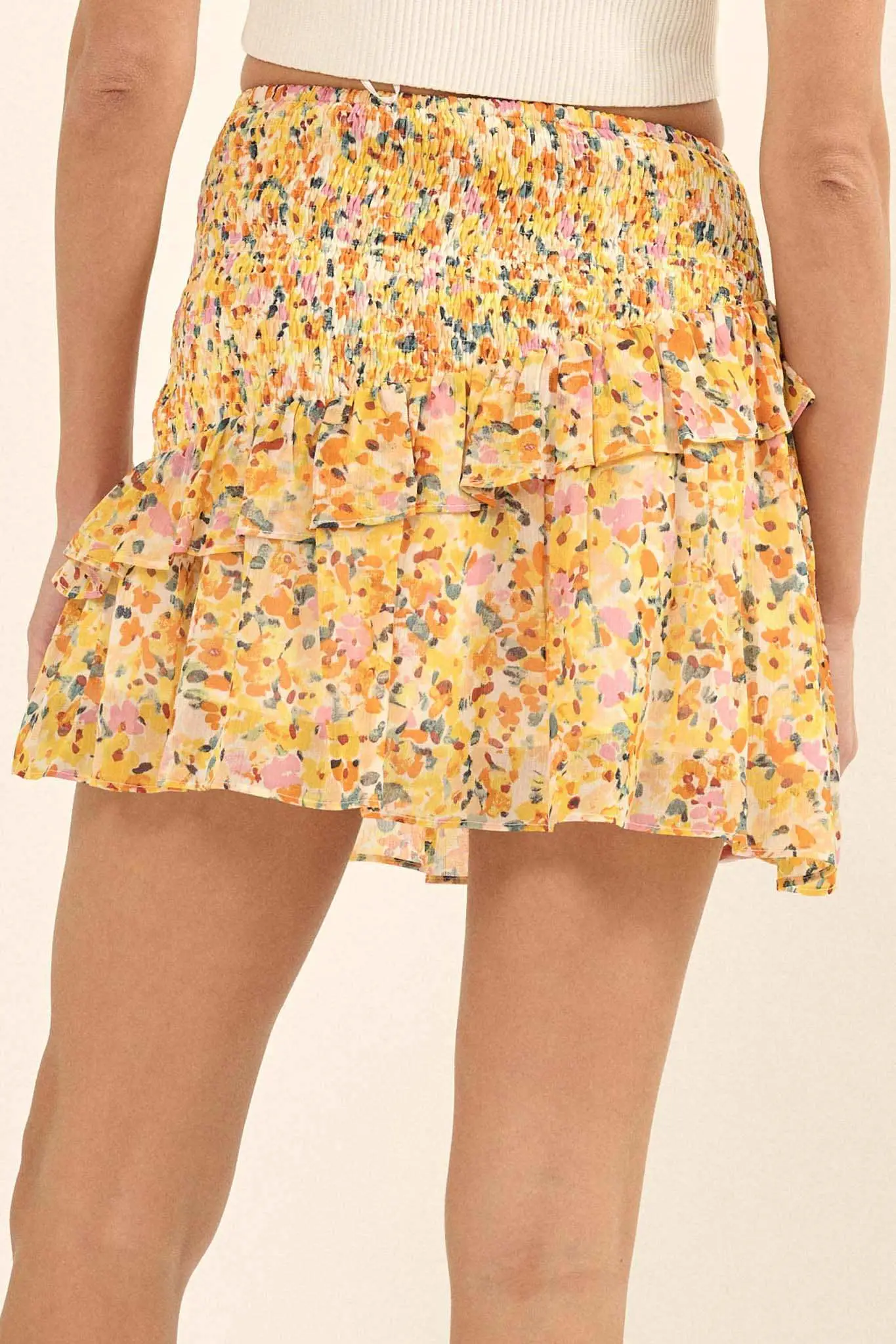 Sun Lover Smocked Floral Chiffon Ruffled Mini Skirt - Image 9