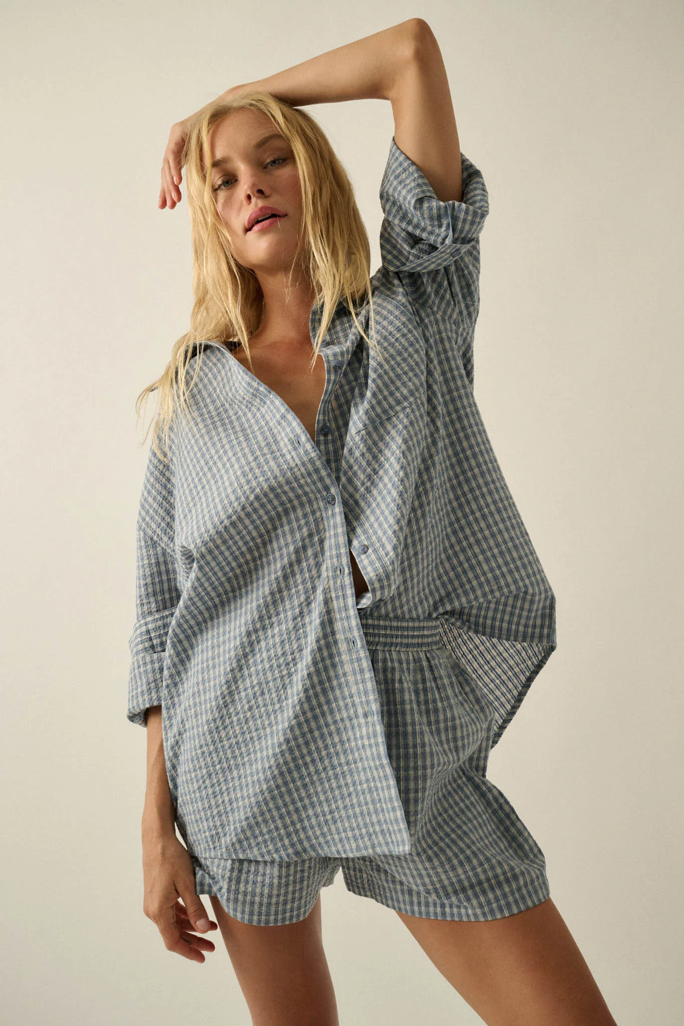 Sunday Funday Plaid Seersucker Button-Up Shirt
