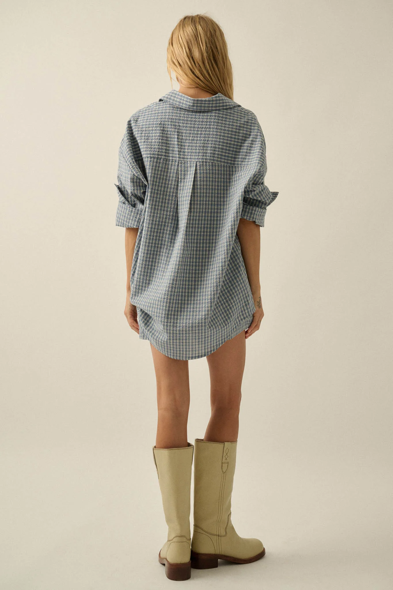 Sunday Funday Plaid Seersucker Button-Up Shirt - Image 2