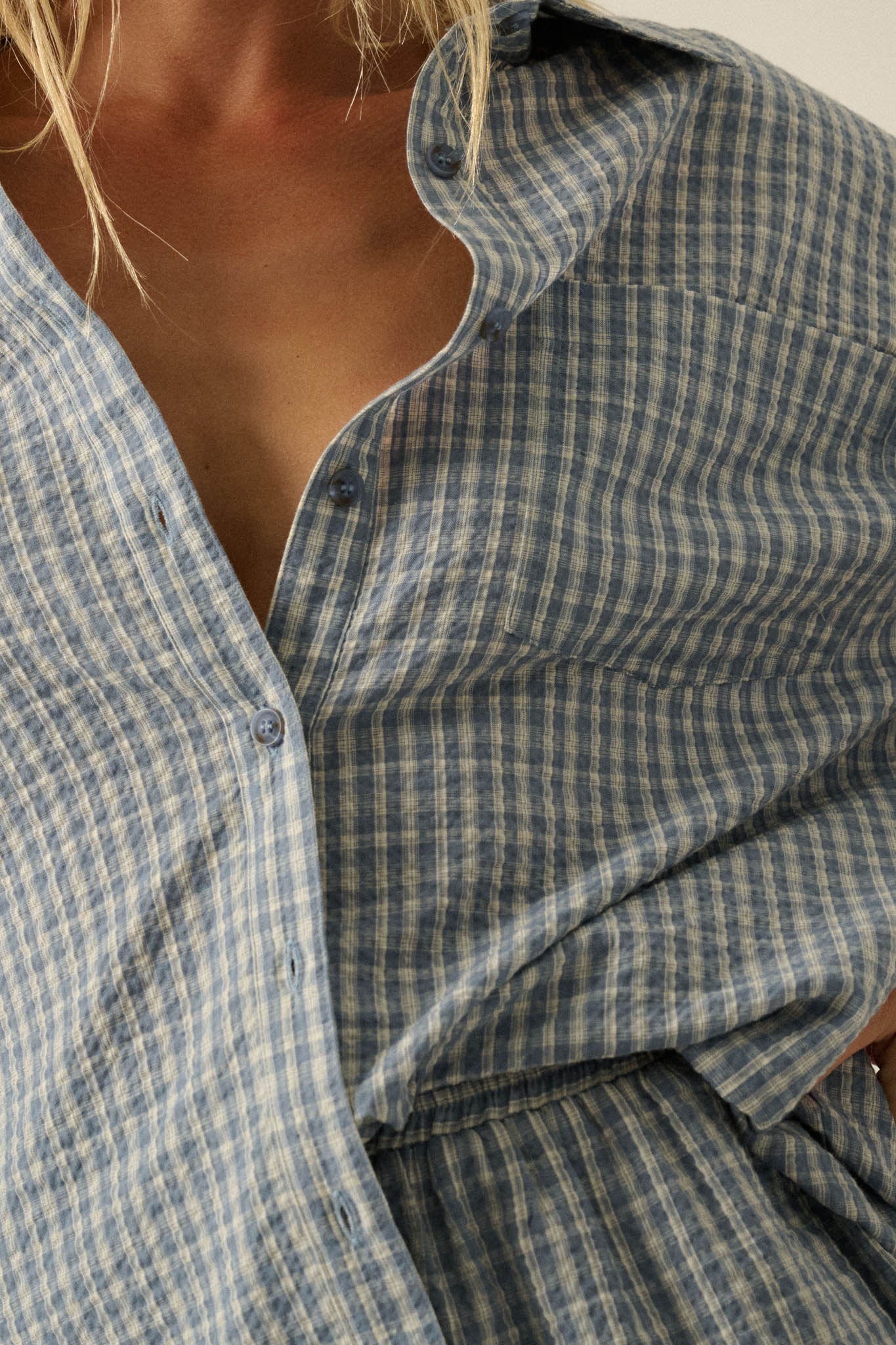 Sunday Funday Plaid Seersucker Button-Up Shirt - Image 4