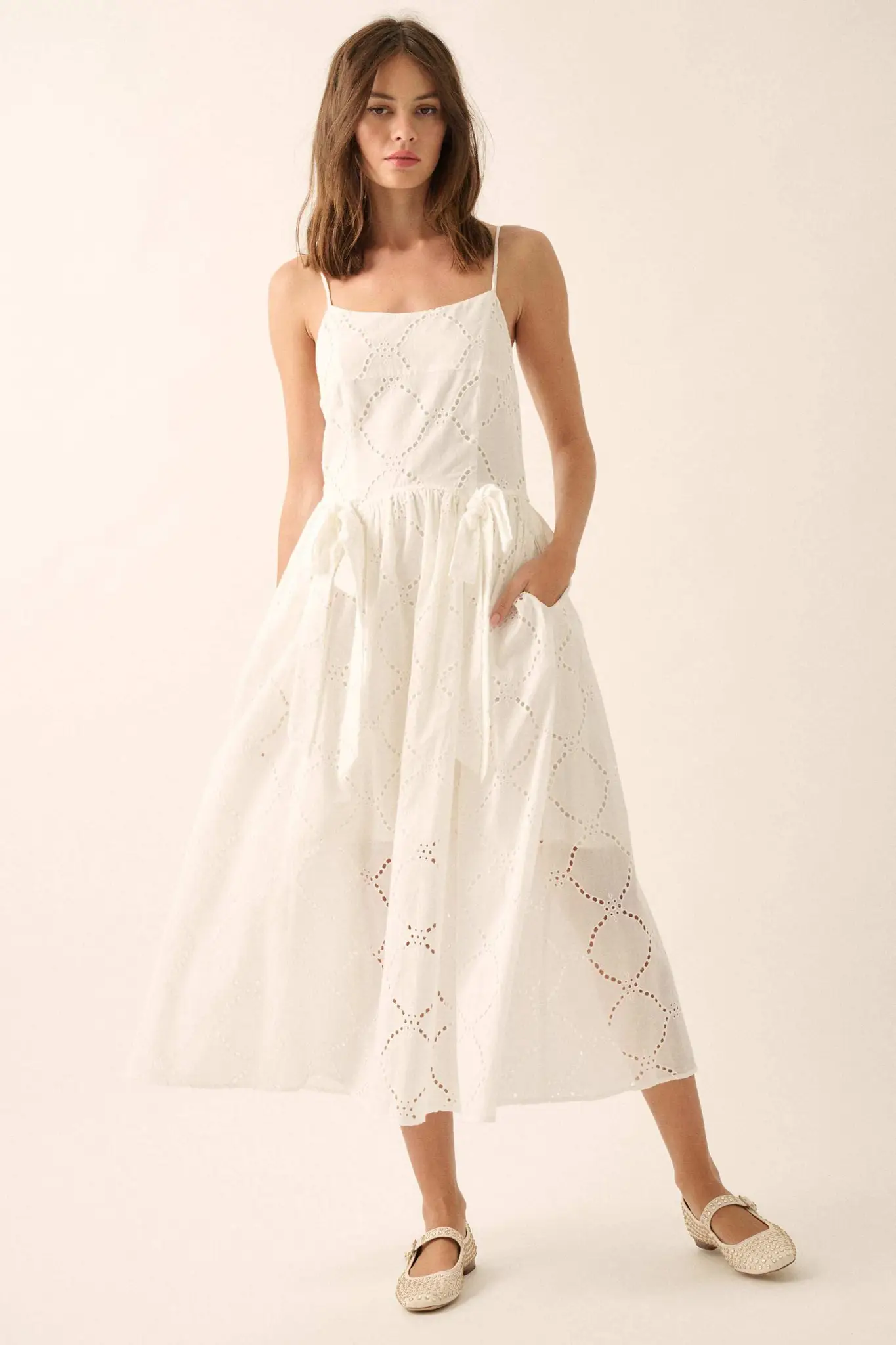 Sunday Girl Eyelet Lace Bow-Detail Midi Dress - Image 4