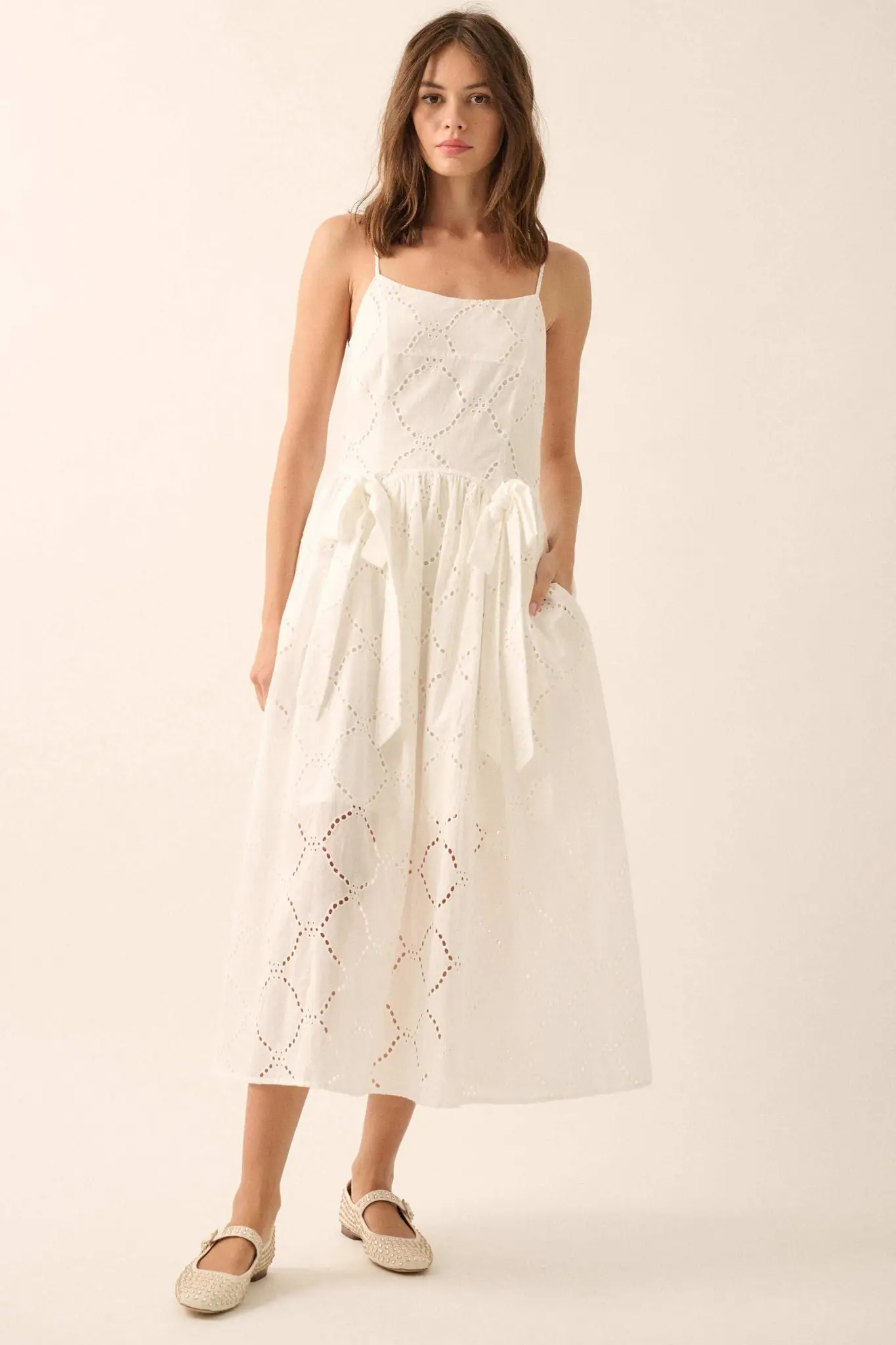 Sunday Girl Eyelet Lace Bow-Detail Midi Dress - Image 5