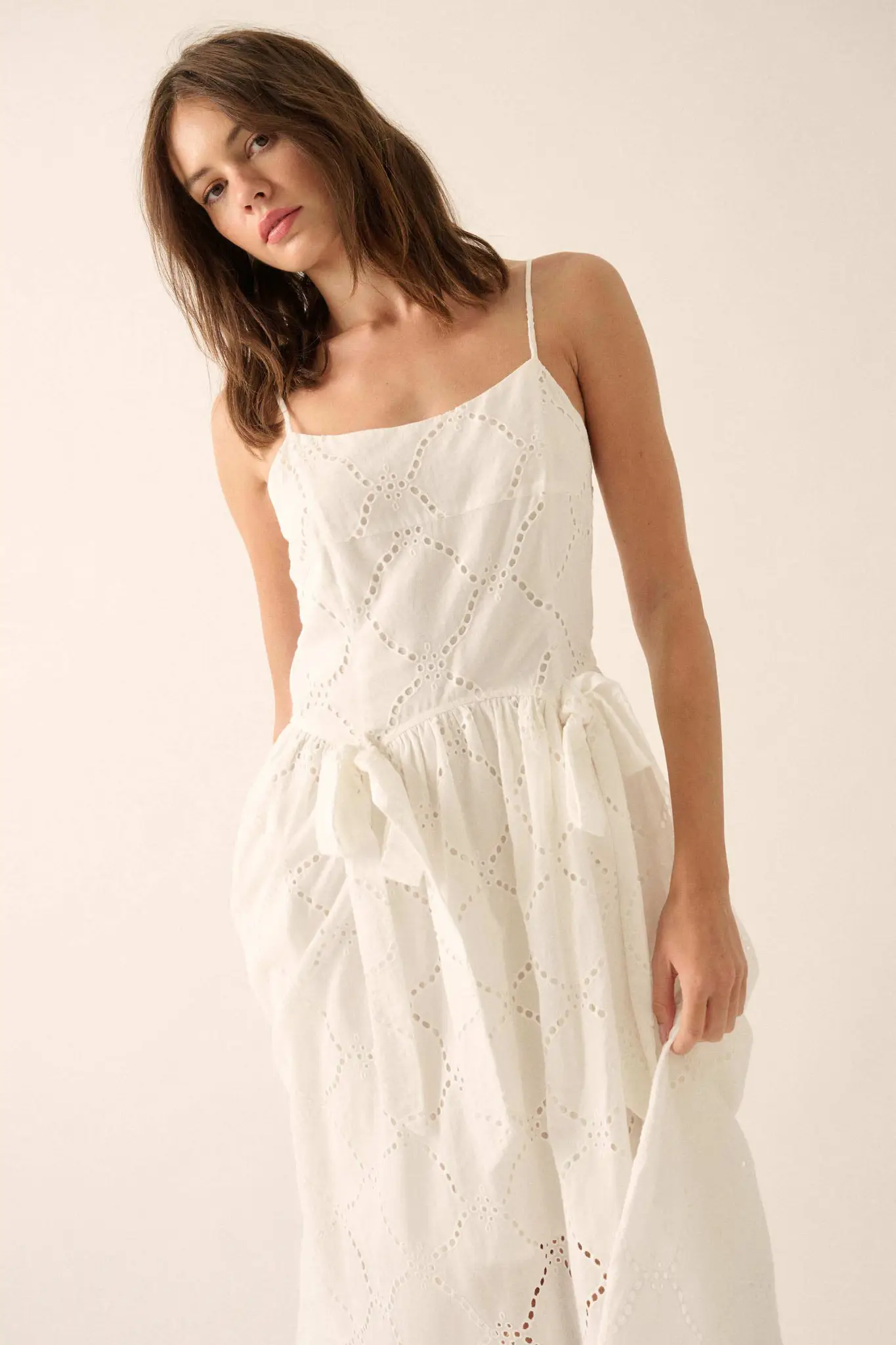 Sunday Girl Eyelet Lace Bow-Detail Midi Dress - Image 7