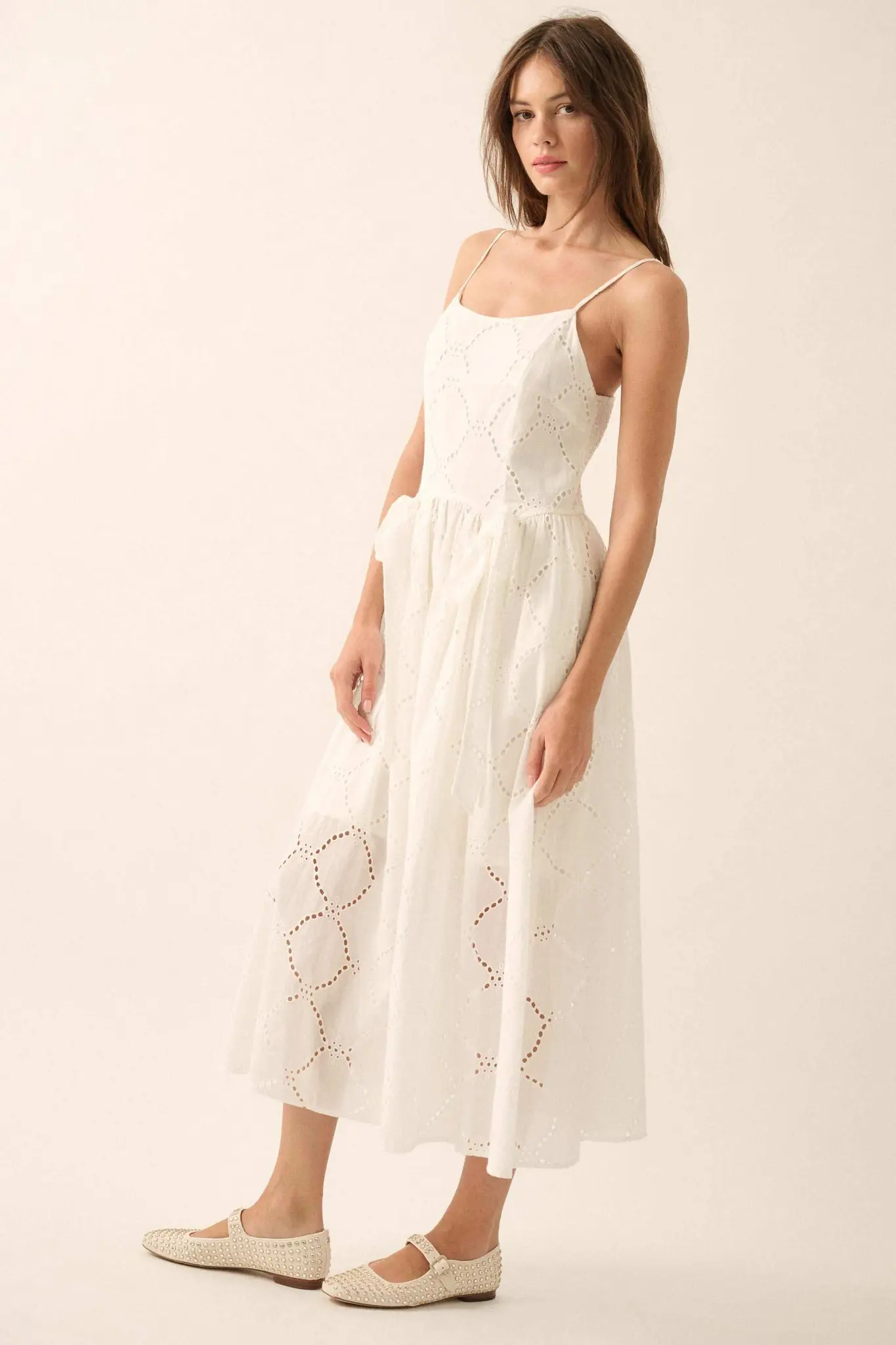 Sunday Girl Eyelet Lace Bow-Detail Midi Dress - Image 8