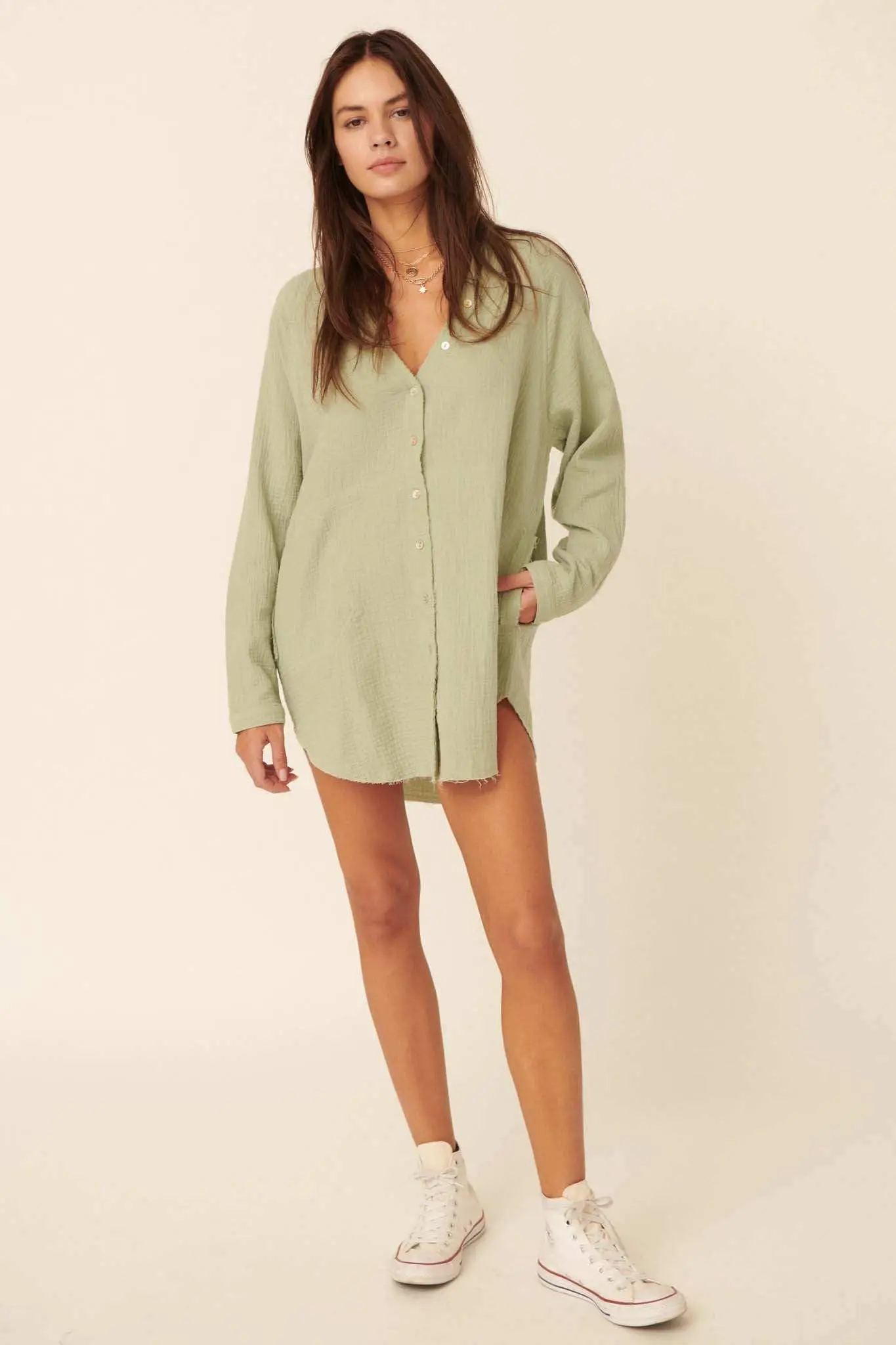 Sunday Vibes Crinkle Cotton Mini Shirt Dress - Image 28