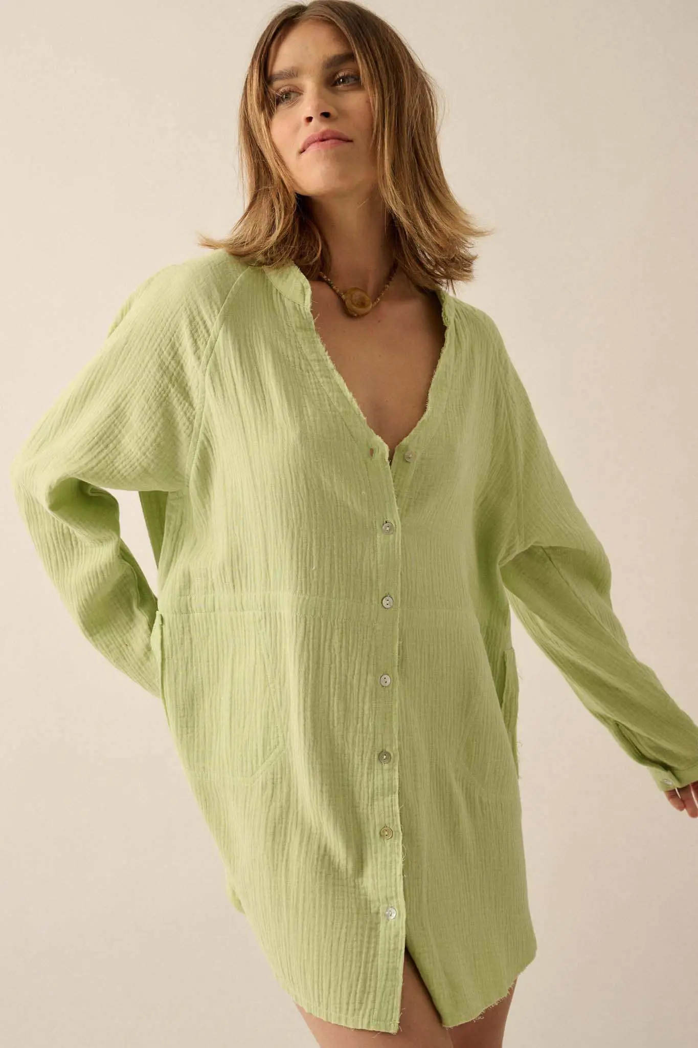 Sunday Vibes Crinkle Cotton Mini Shirt Dress - Image 3