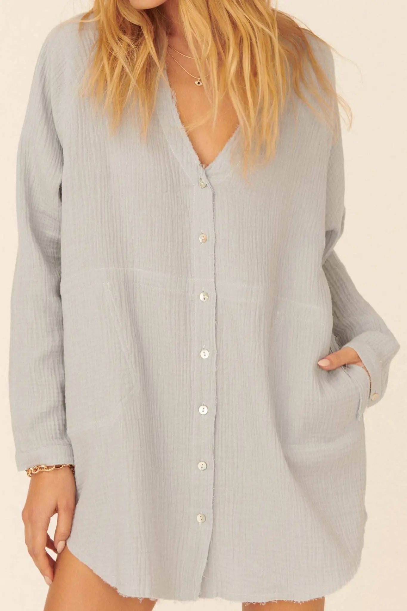 Sunday Vibes Crinkle Cotton Mini Shirt Dress - Image 30