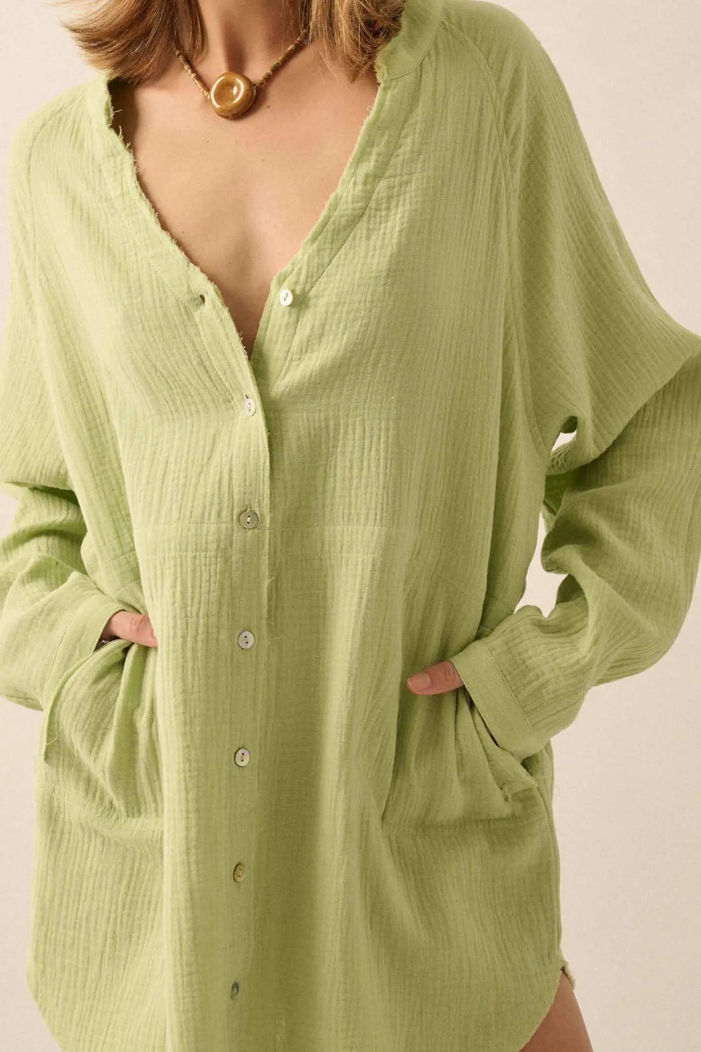 Sunday Vibes Crinkle Cotton Mini Shirt Dress - Image 4