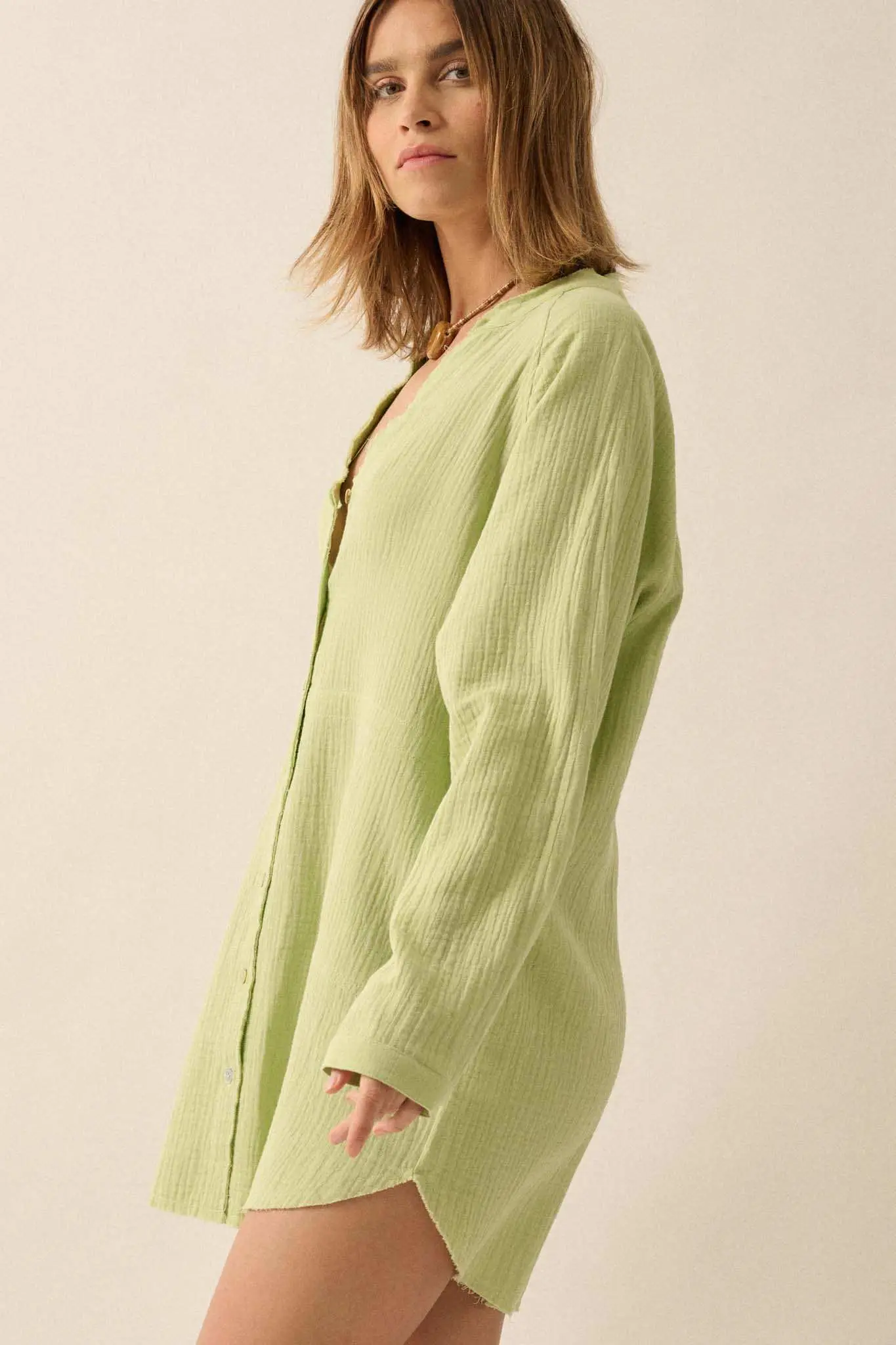 Sunday Vibes Crinkle Cotton Mini Shirt Dress - Image 5