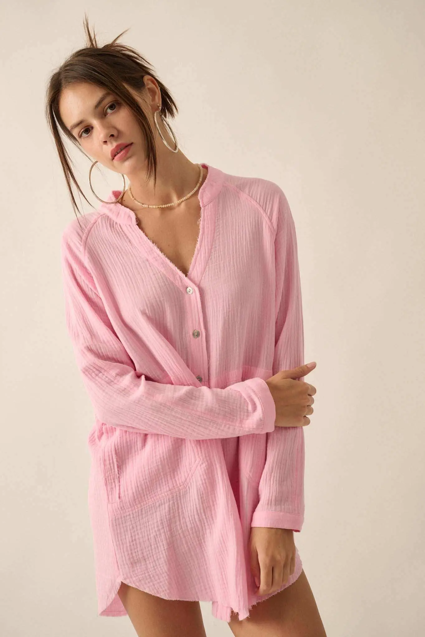 Sunday Vibes Crinkle Cotton Mini Shirt Dress - Image 7